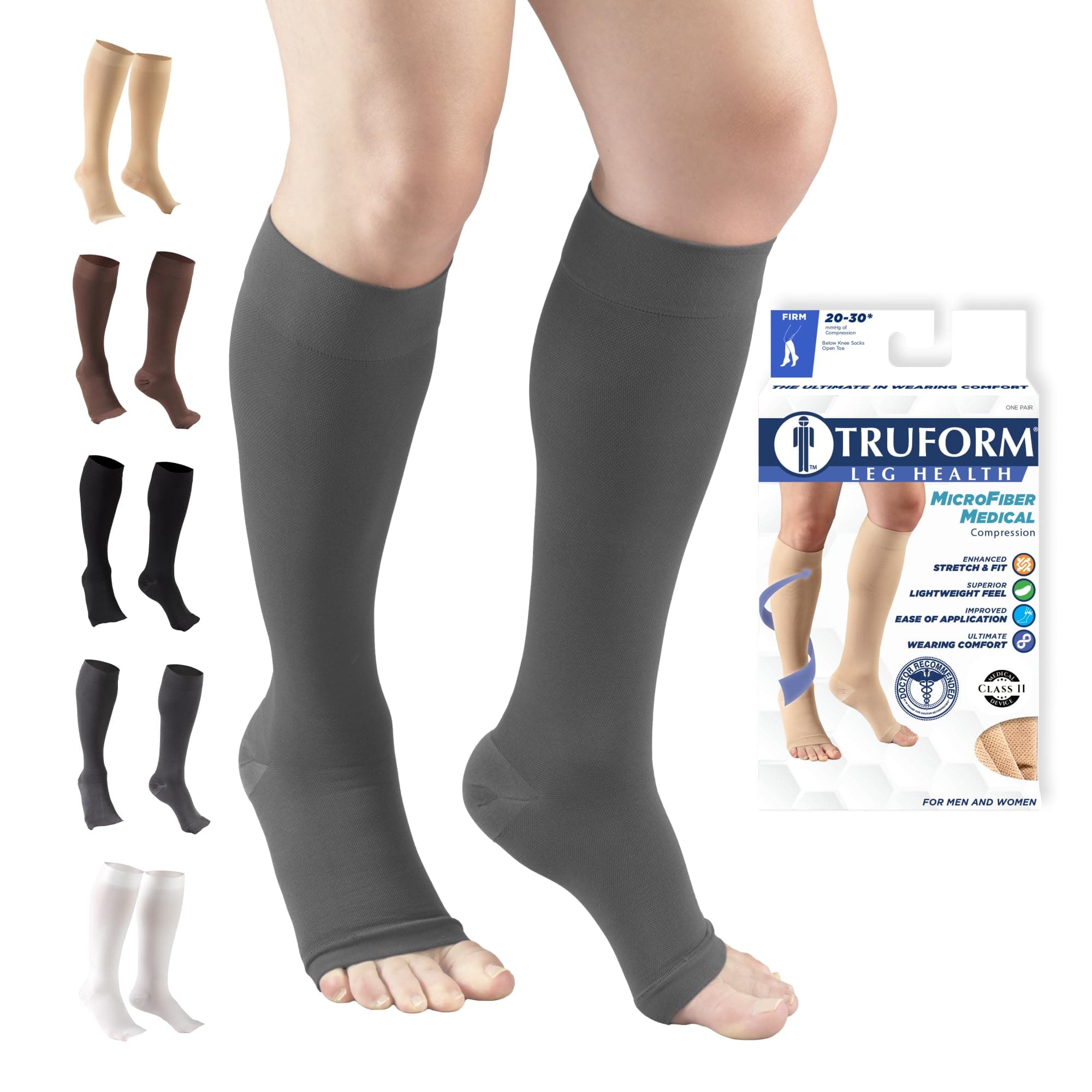20-30 mmHg Compression Stocking for Men and Women, Knee High Length, Open Toe