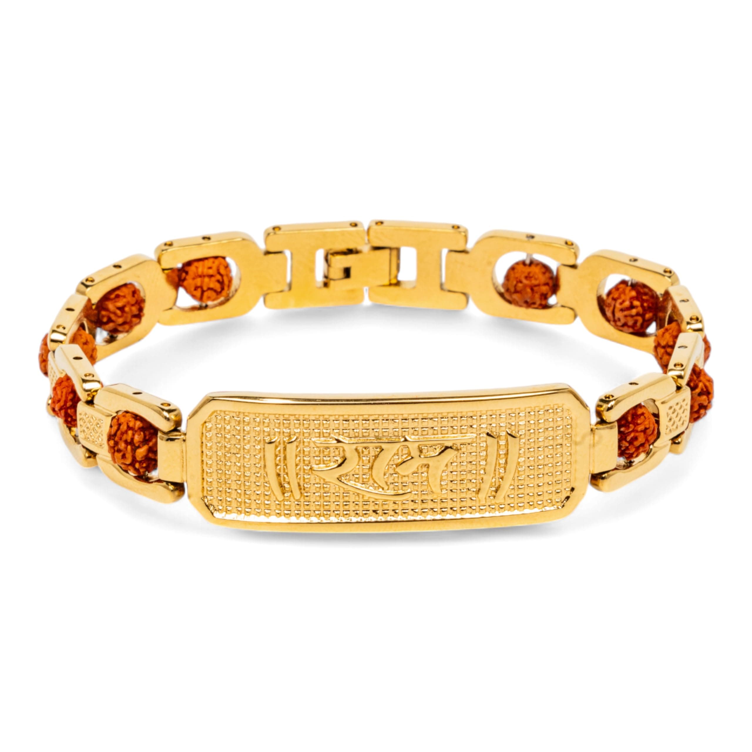 Ram Rudraksha Bracelet for Men | Premium Panchmukhi Rudraksha | Gold Plated Men's Bracelet | Spiritual Jewellery | Free Size (8 Inches Long), 8 inches, Metal, Rudraksha, 8 inches, Metal,