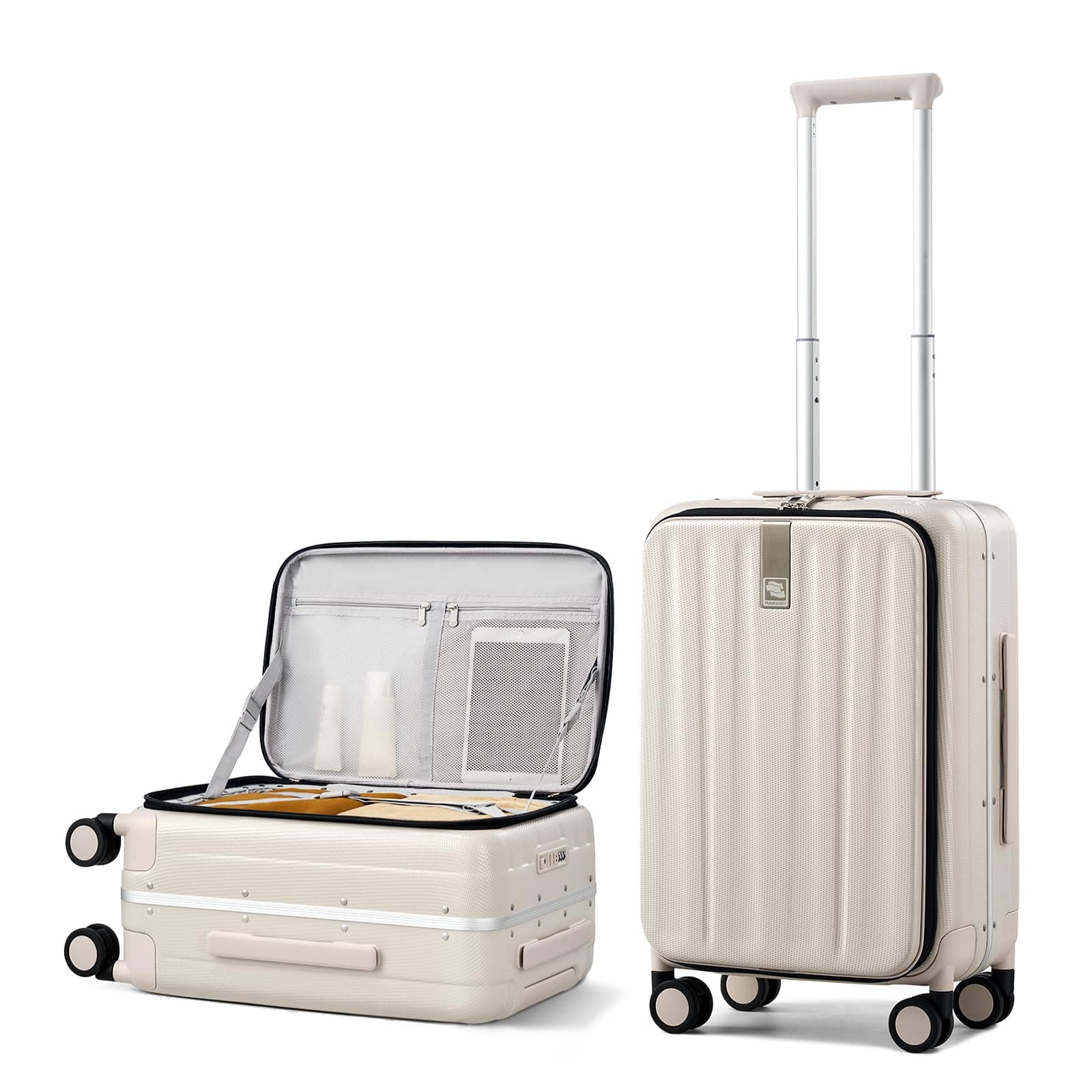 20 Inch Carry On Luggage with Wheels PC Hard Shell Suitcase Top Opening Aluminum Frame Travel Luggage Suitcases for Woman Men Gifts.(Ivory White)