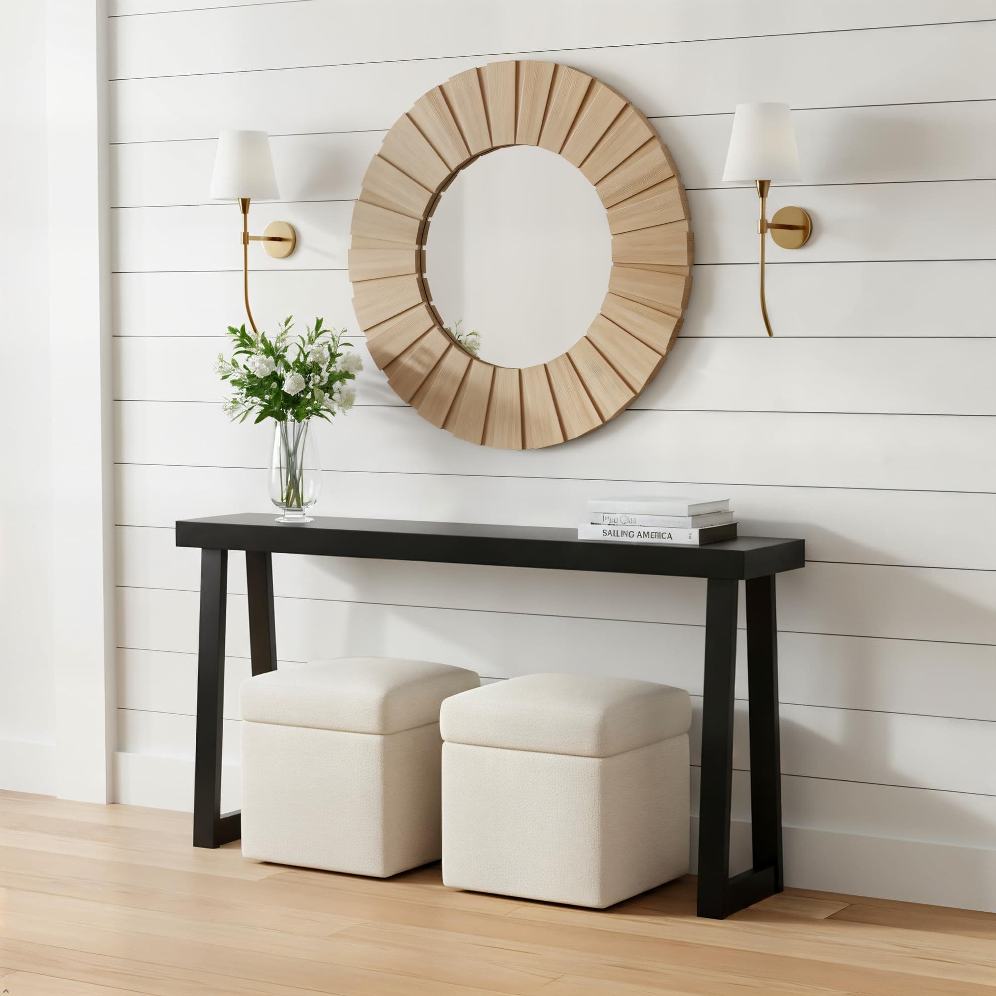 Plank+Beam Solid Wood Console Table, 66 Inch, Sofa Table, Narrow Entryway Table for Hallway, Behind The Couch, Living Room, Foyer, Easy Assembly, Black