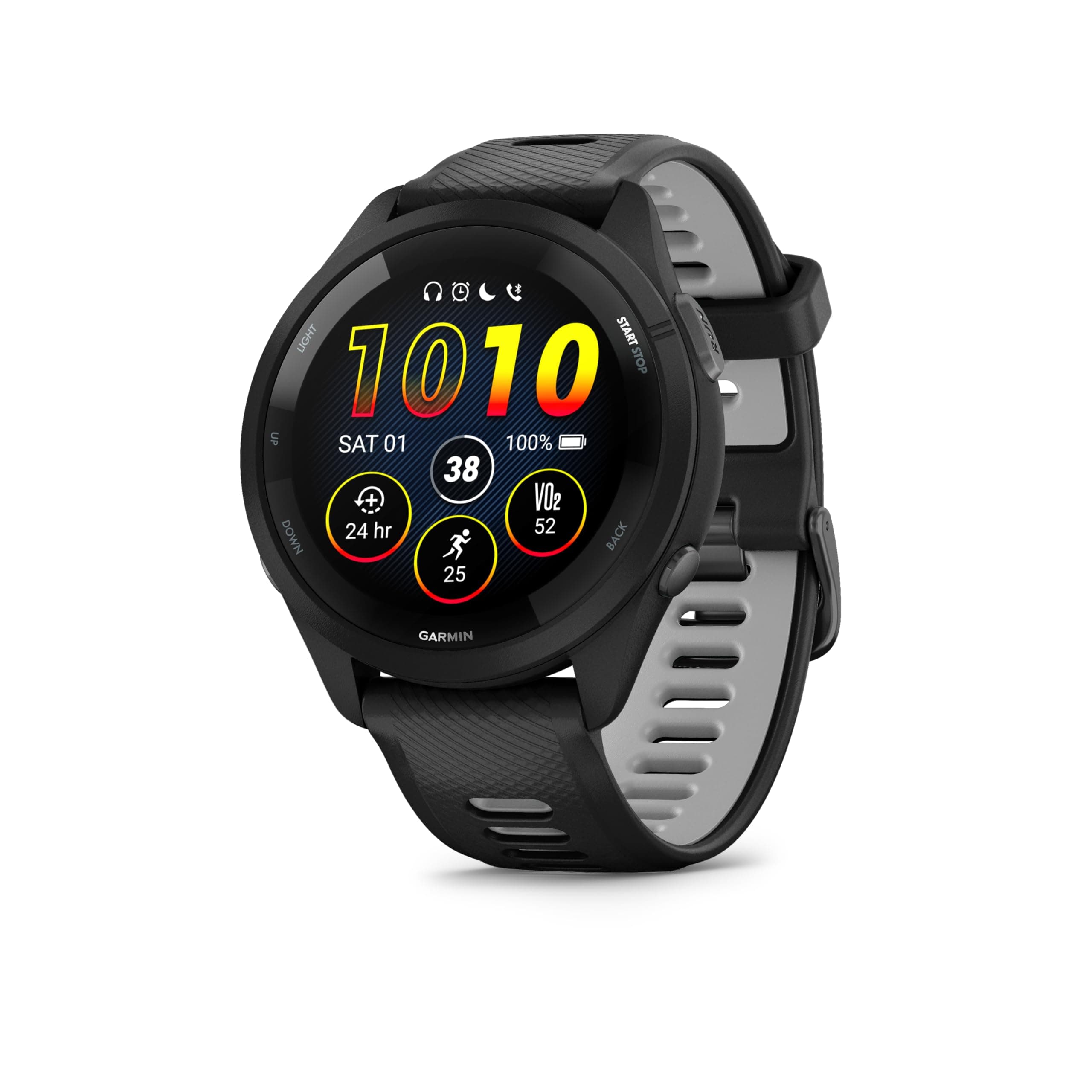 Forerunner 265 with Music, 46mm GPS running smartwatch, AMOLED touchscreen, advanced training & insights, training & HRV status, safety & tracking features, up to 13 days battery life, Black