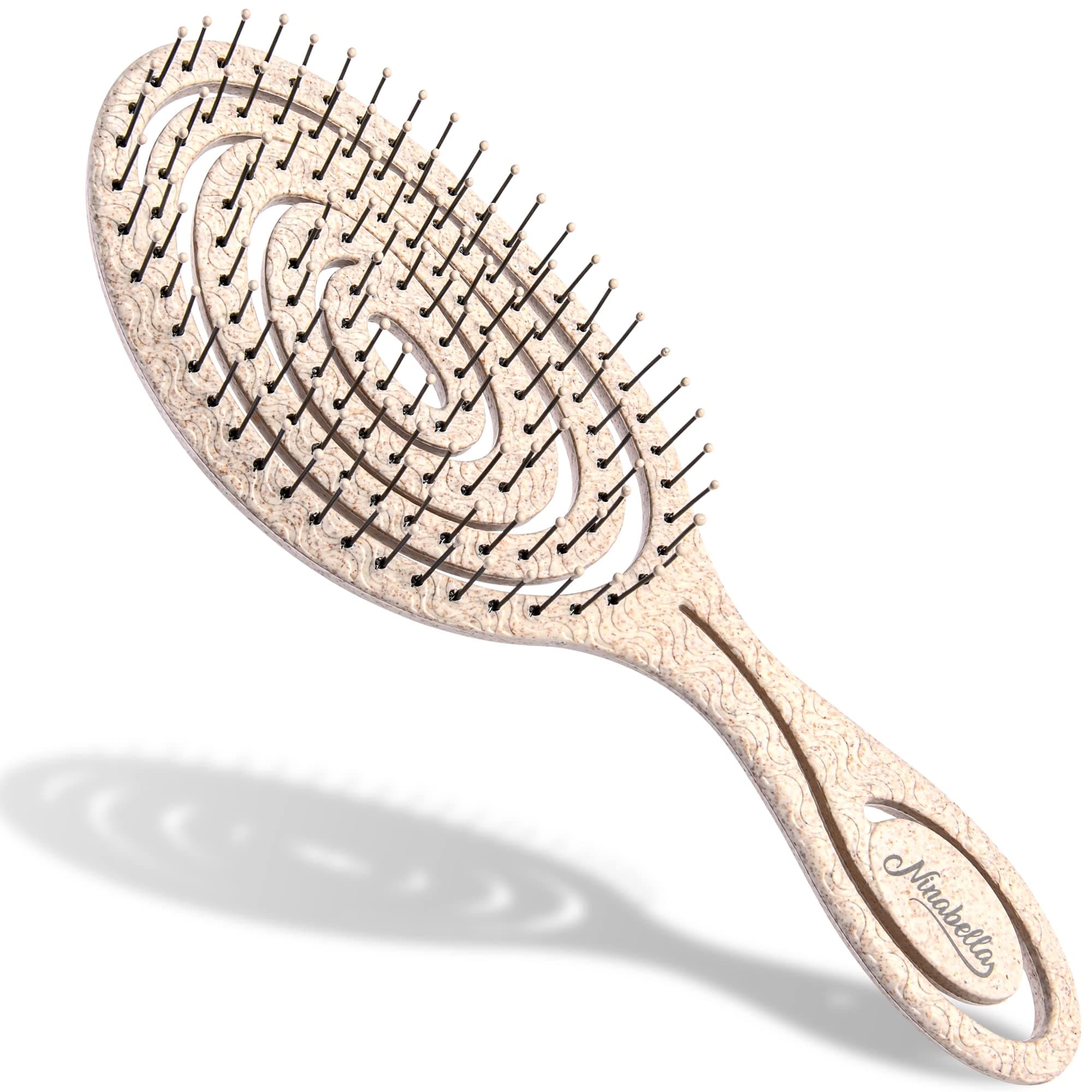 Ninabella Detangling Hair Brush for Women & Men - Does not Pull, Removes Tangles, Brushes for Straight, Curly & Wet Hair - Detangle Brush - Unique Spiral Hairbrush, Cream