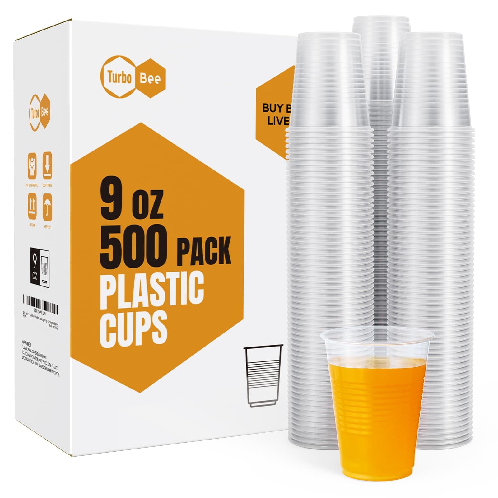 Turbo Bee 500 Pack 9oz Disposable Plastic Cups,Heat-Resistant & Food Safe Drinking Cups for Hot/Cold Beverages, Perfect for Schools, Offices, Events & Commercial Use