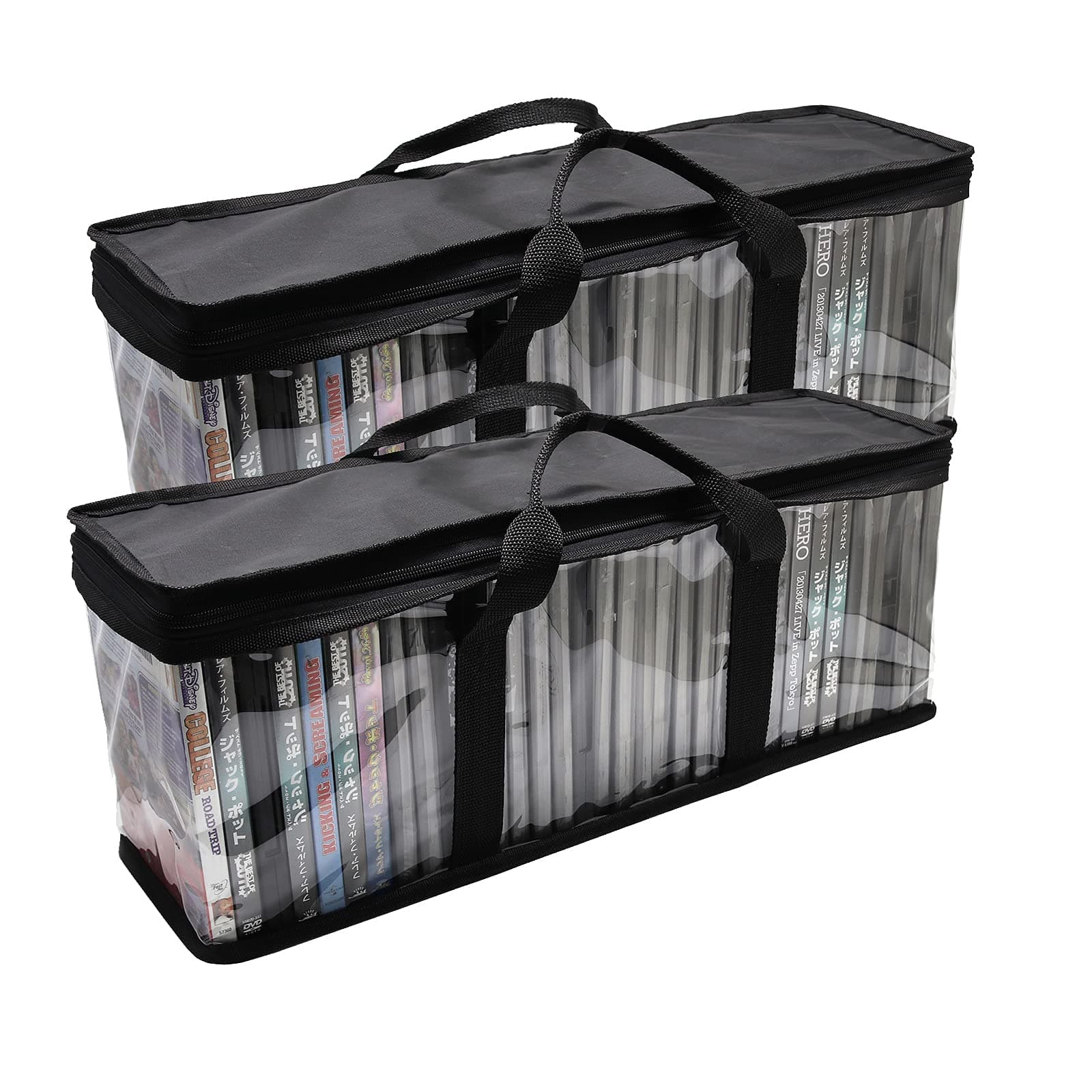 CKCY Potable DVD Storage Bags (2-Pack)，Stackable Movie DVD Organizer with Handles,Holds up to 80 DVDs (40 Each Bag),Convenient Travel Case for Media