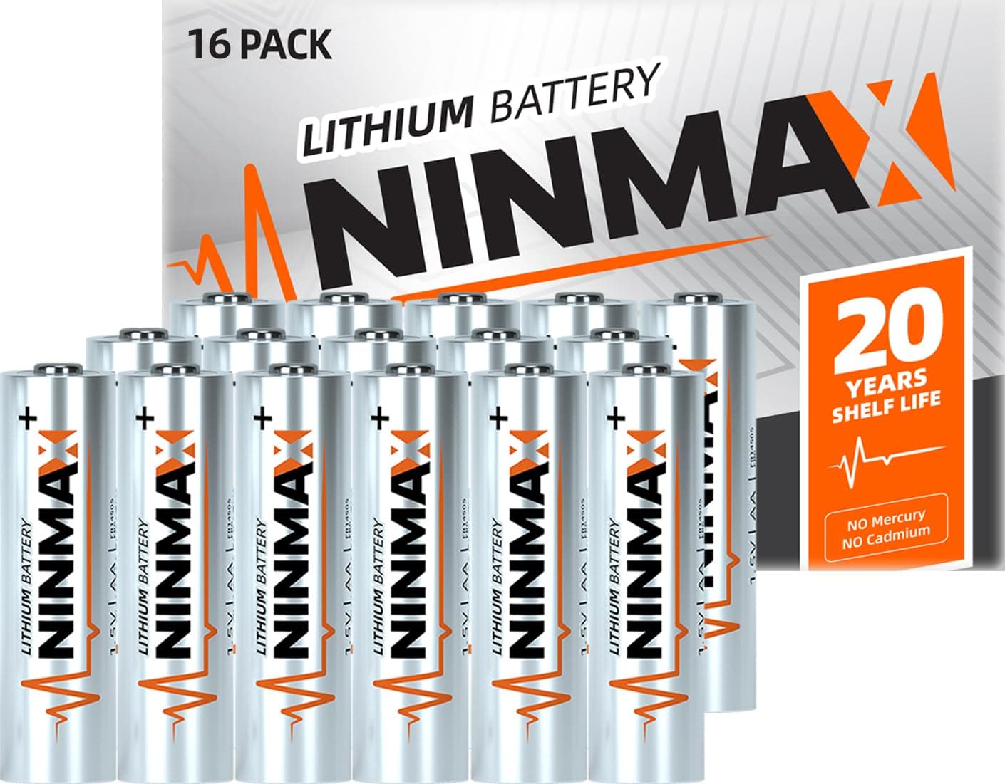NINMAX® Lithium AA Batteries 16 Pack, 3500mAh 1.5V Longest Lasting Double A Battery for High-Drain Devices【Non-Rechargeable】