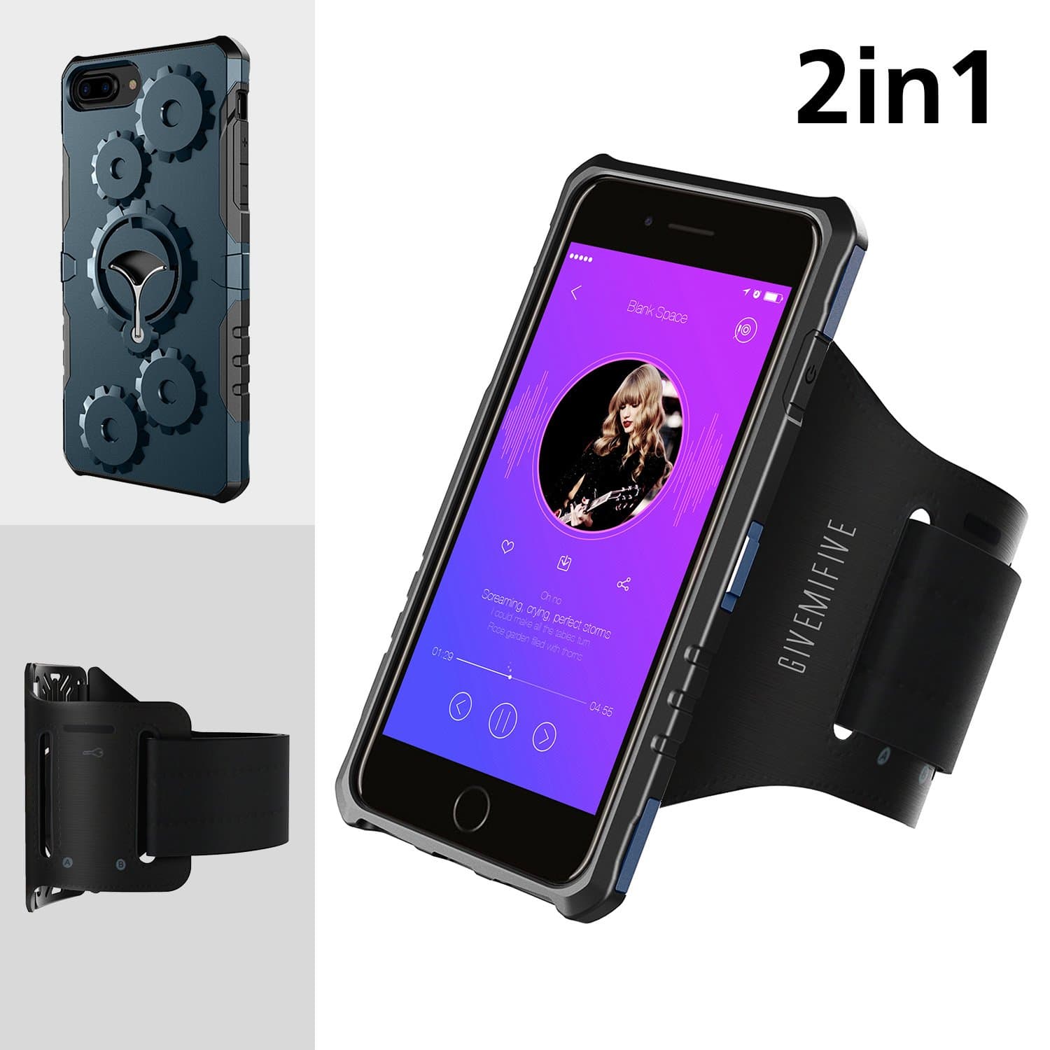 Sport Armband Multifunctional Protection Mobile Phone Case GIVEMIFIVE Easy Plug-in Armband Armor Wheel Gear Case Kickstand for Exercise Running Jogging Arm Girth with Elastic and Breathable Strap with Key Layer for iPhone 6 Plus/6S Plus/7 Plus(Navy Blue)