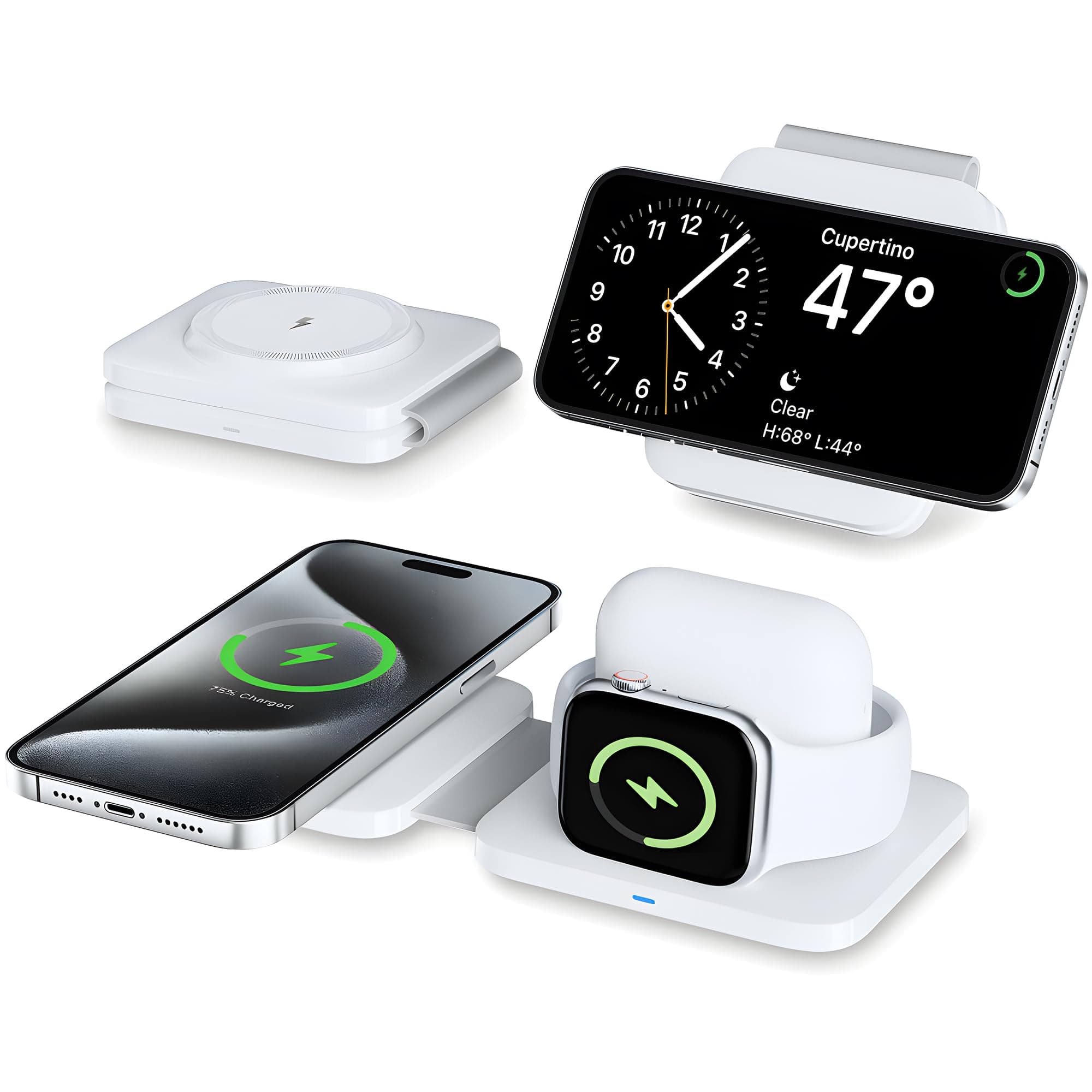 3 in 1 Charging Station for Apple Multiple Devices, Foldable Travel Wireless Charger for iPhone 16/15/14/13/12, for Apple Watch Charger Ultra/10/9/8/7/6/5/4/3, for 4/3/2/Pro