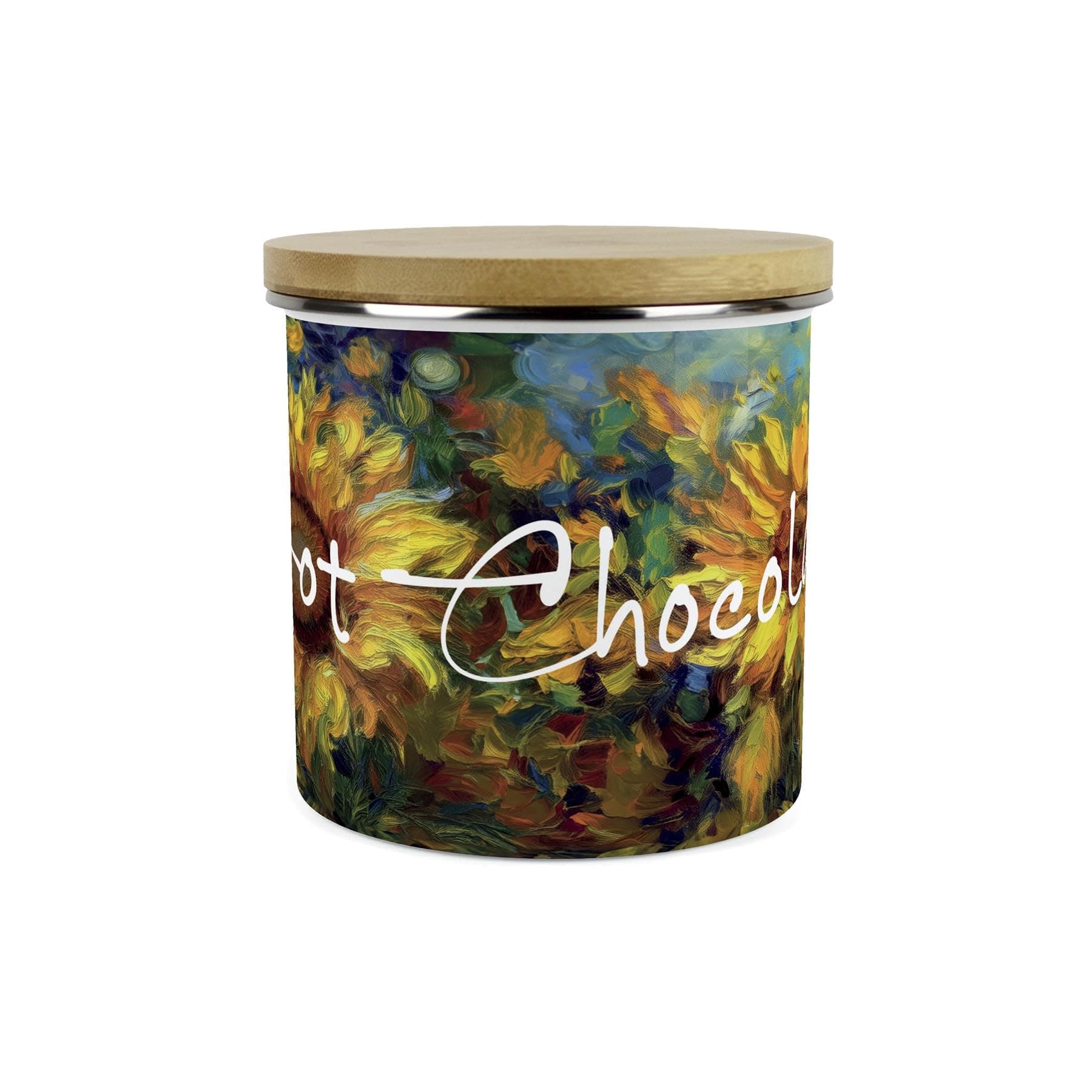 Purely HomePainted Sunflowers Hot Chocolate Storage Canister - Van Gogh Inspired Oil Paint Floral Artwork - Tea/Coffee/Sugar Enamel Hot Drinks Kitchen Storage Container