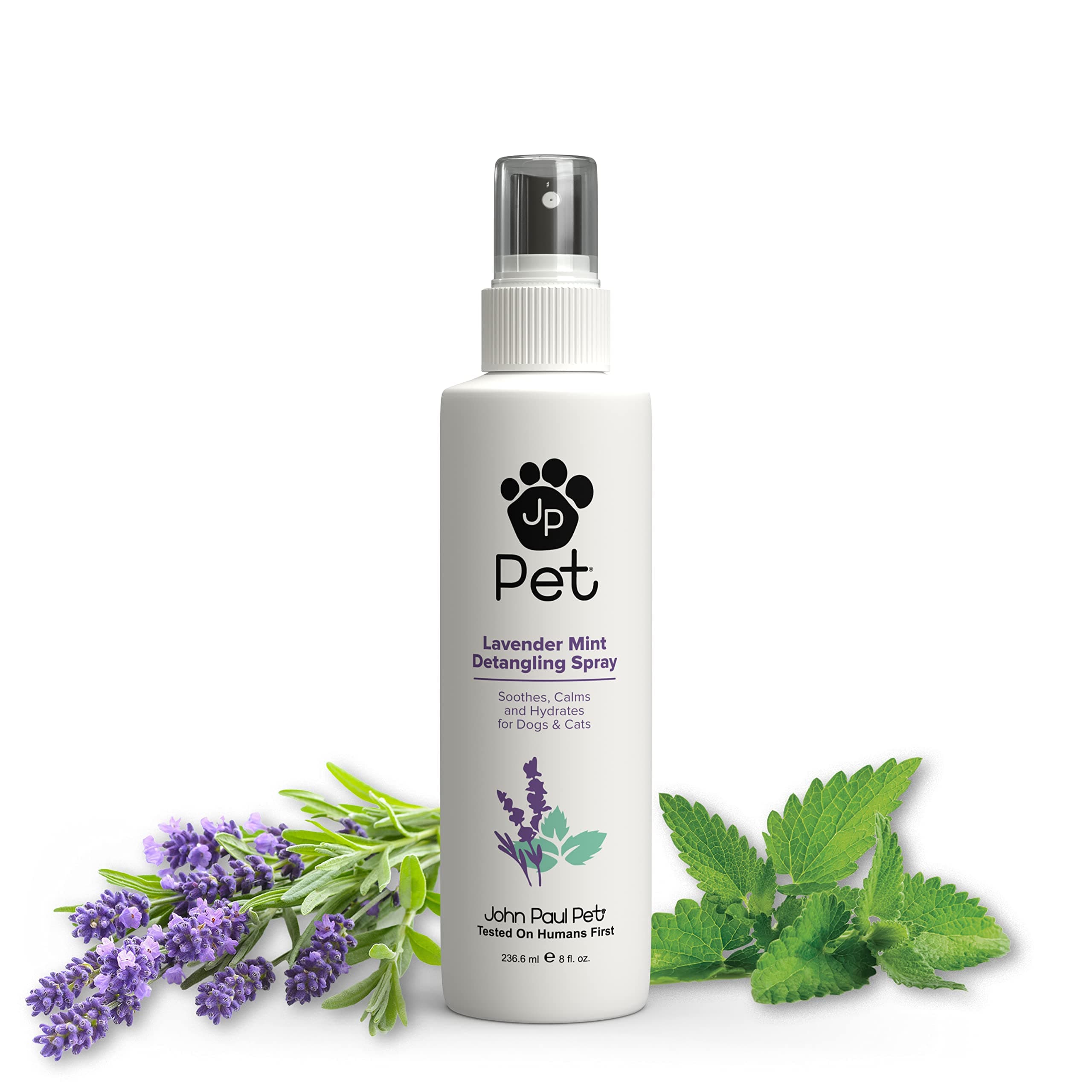 John Paul Pet Lavender Mint Detangling Spray for Dogs and Cats, Soothes Moisturizes and Replenishes Dry Unruly Fur, Non-Aerosol, Clear, 16 fl oz.