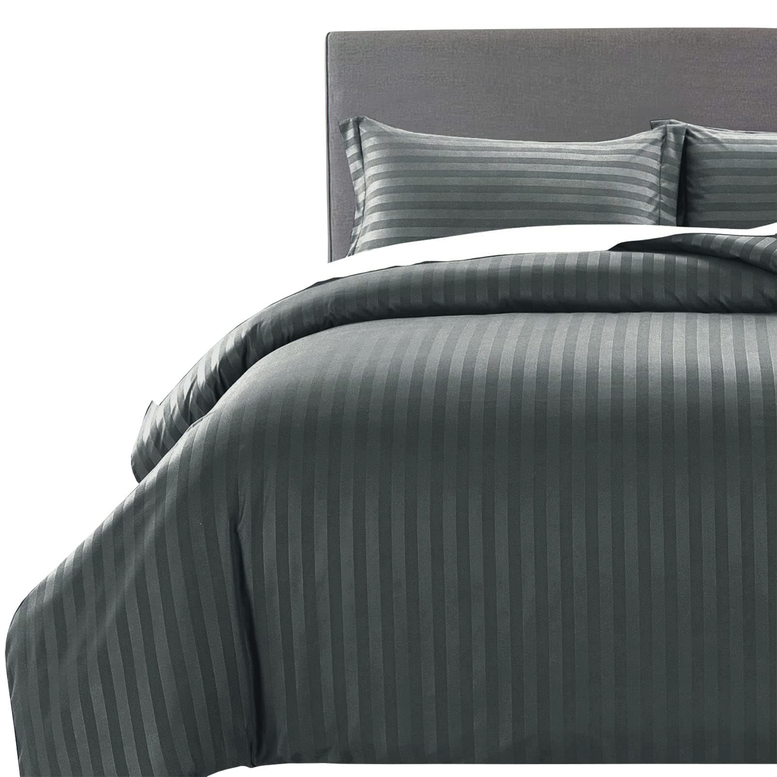 MOONLIGHT20015 Super King Duvet Set Reversible Stripes Satin Bedding Sets with 2 Pillowcases Soft Hypoallergenic Duvet Cover (Charcoal 260x220)