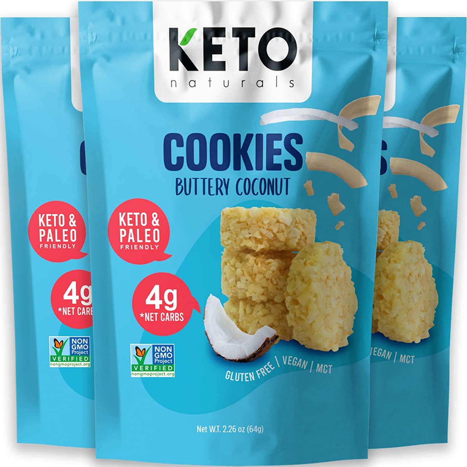 Keto Cookies - (Buttery Coconut) - Low Carb Snack - Healthy Diabetic Sweets Gluten Free Healthy Diabetic Sweets Atkins Keto Friendly Desserts - Zero Carb Added Vegan (Pack of 3 x 64g)