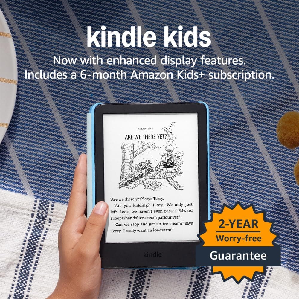 Amazon Kindle Kids (newest gen) - If it breaks, we will replace it, includes age-appropriate books and cover, with glare-free display, faster page turns – 16 GB – Unicorn Valley