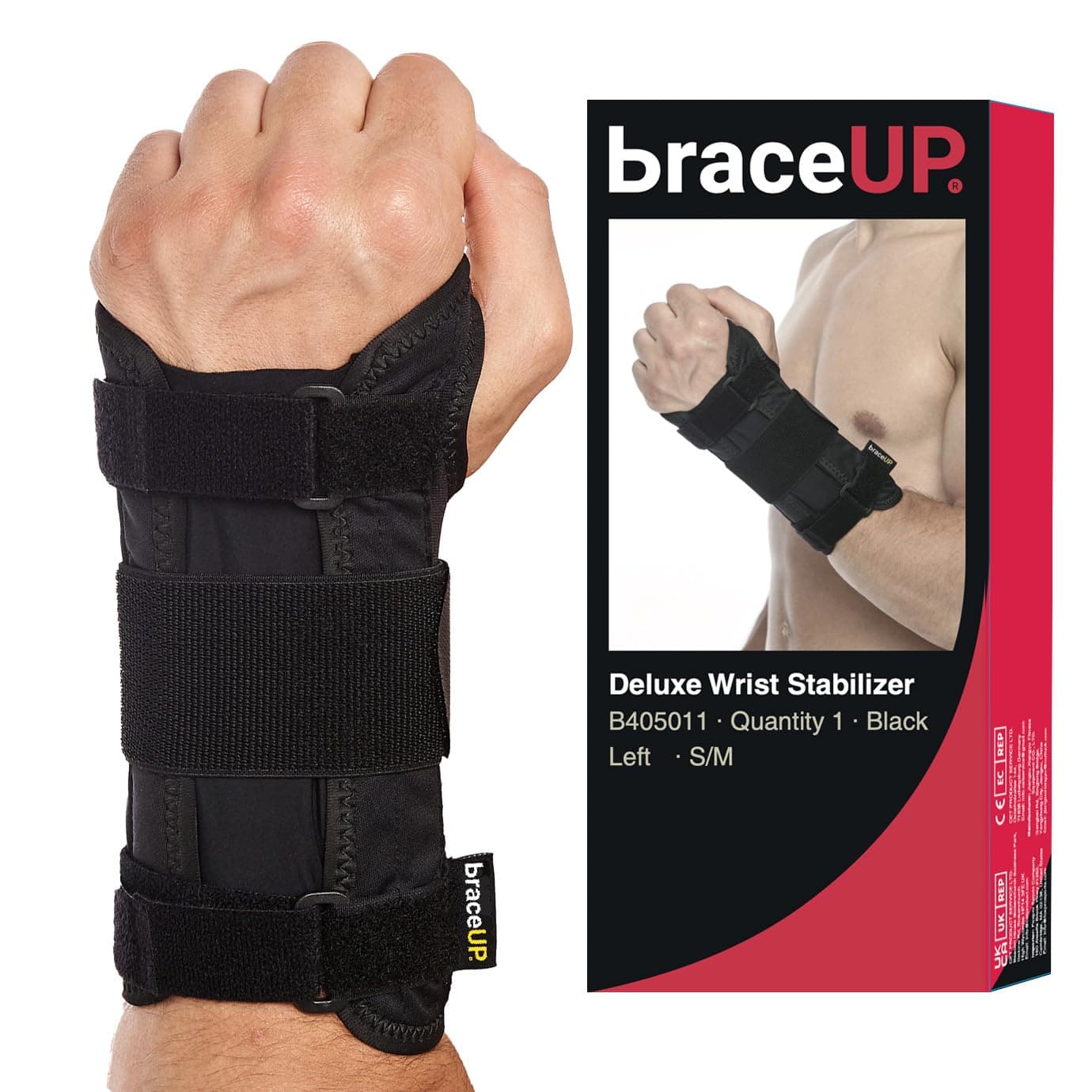 BraceUP Carpal Tunnel Wrist Brace ® with Metal Wrist Splint for Hand and Wrist Support and Tendonitis Arthritis Pain Relief - for Men and Women (S/M, Left Hand)