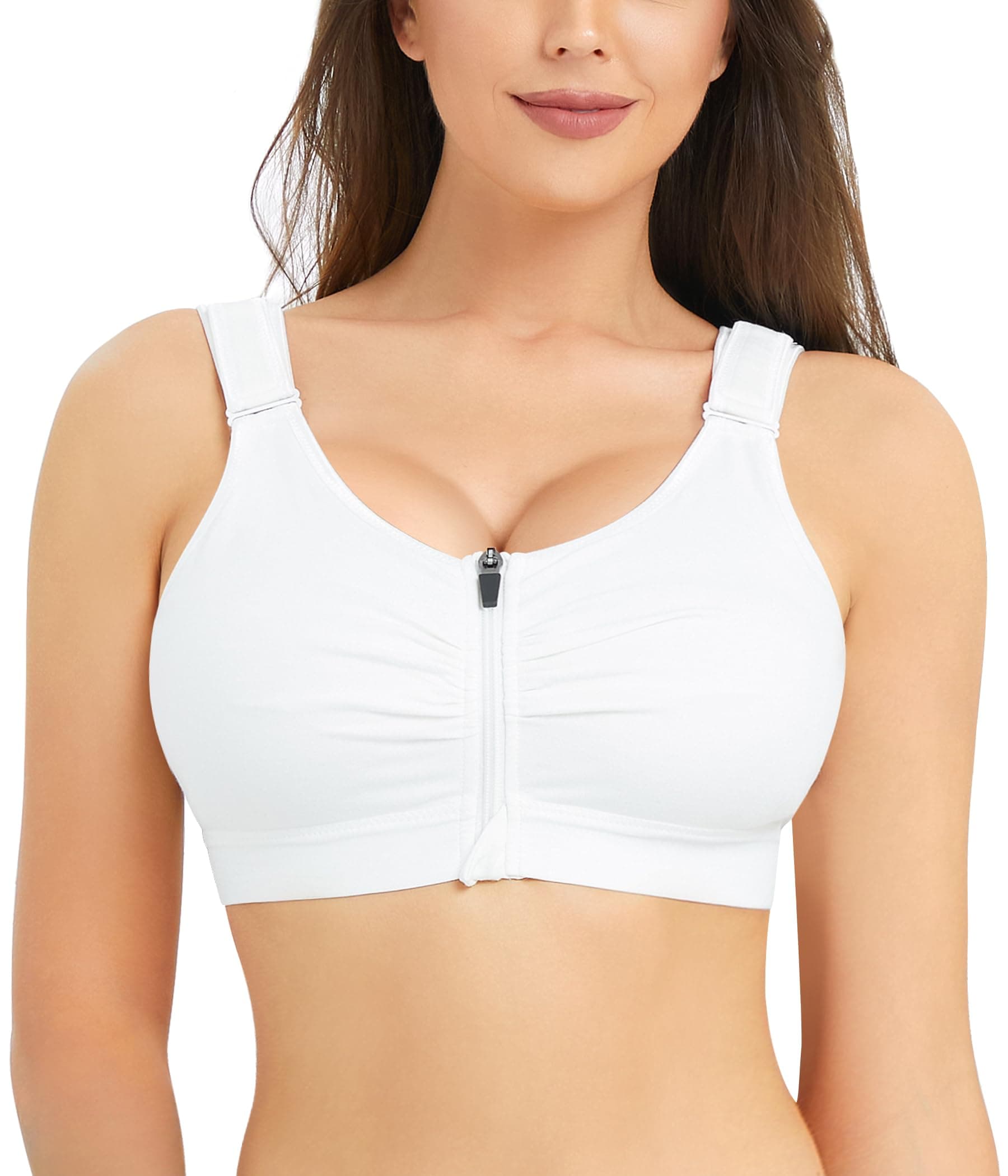 BRABIC Zip Front Closure Everyday Bra for Women Post Surgery Compression Support with Adjustable Straps Wirefree, White, 3XL