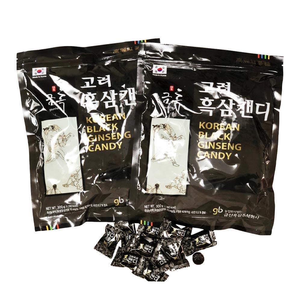 GeumHeuk Korean Panx Black Ginseng Candy (300g X 2 Bags (600g)) - Smooth, Breath Refresher, Healthy Candy, Best Taste and Low Sugar, Energy Candy