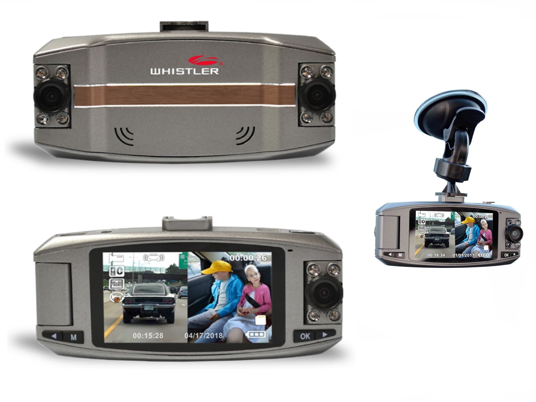 Whistler D2200 Dashboard Camera with FHD 1080P Dual Dash Cam Rotating Lens, 2.7" LCD Screen, G-Sensor, Parking Monitor, Motion Detection, and 120° Wide Angle View with Adjustable Zoom