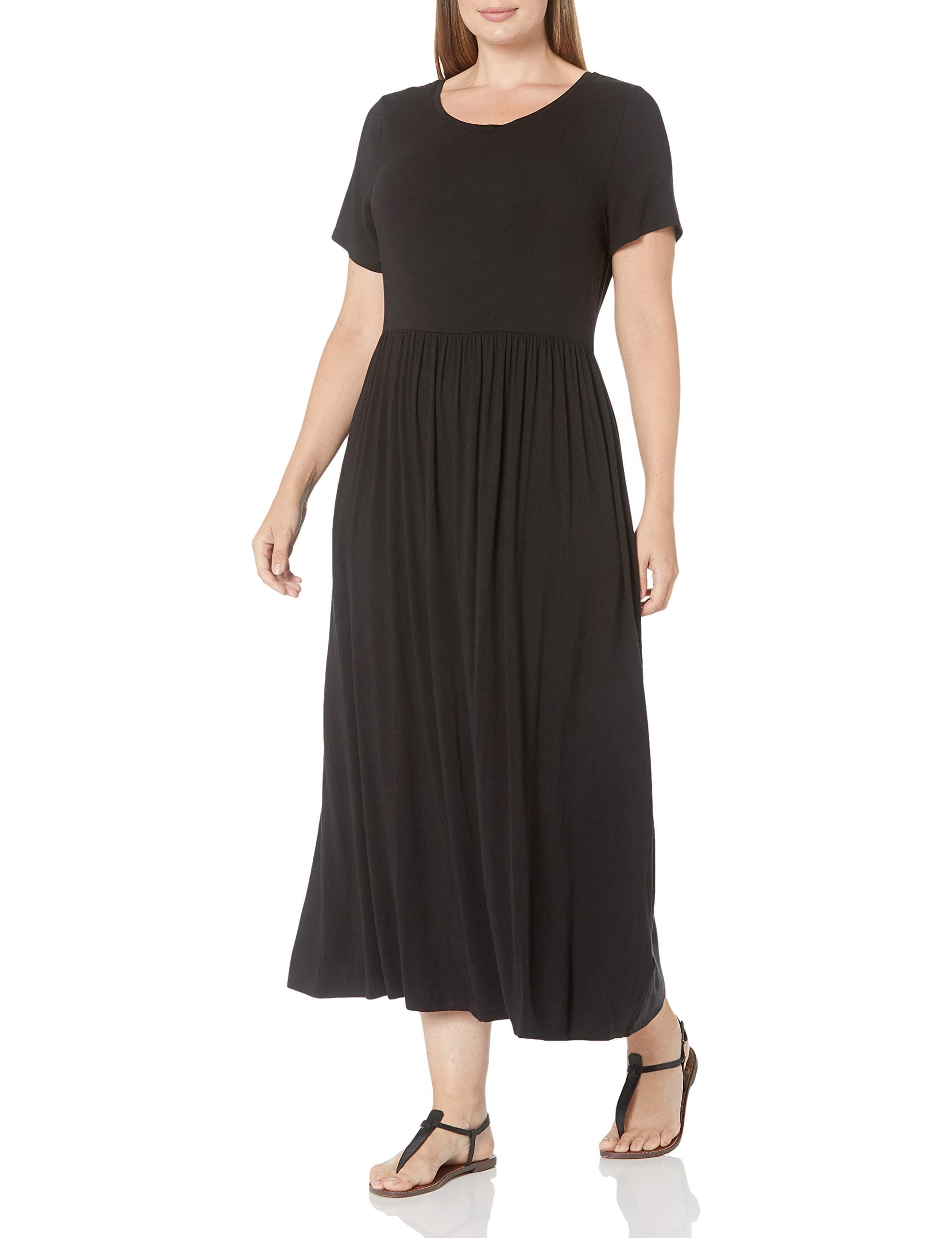 Women's Short-Sleeve Fitted Waisted Maxi Dress (Available in Plus Size)