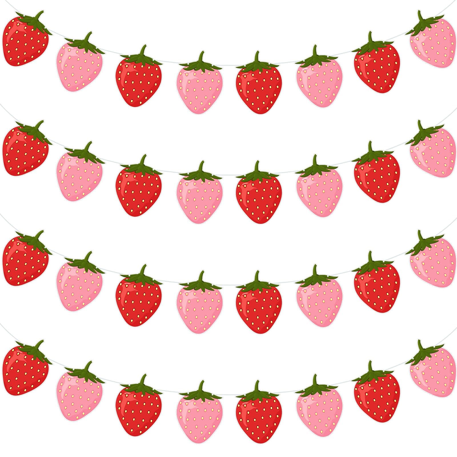 Lewtemi 4 Packs Strawberry Garland Decoration, Strawberry Party Supplies for Berry First Birthday, Baby Shower, Summer Picnic, Fruit Theme Party, Hanging Banner for Wall, Table, Photo Booth(Red, Pink)