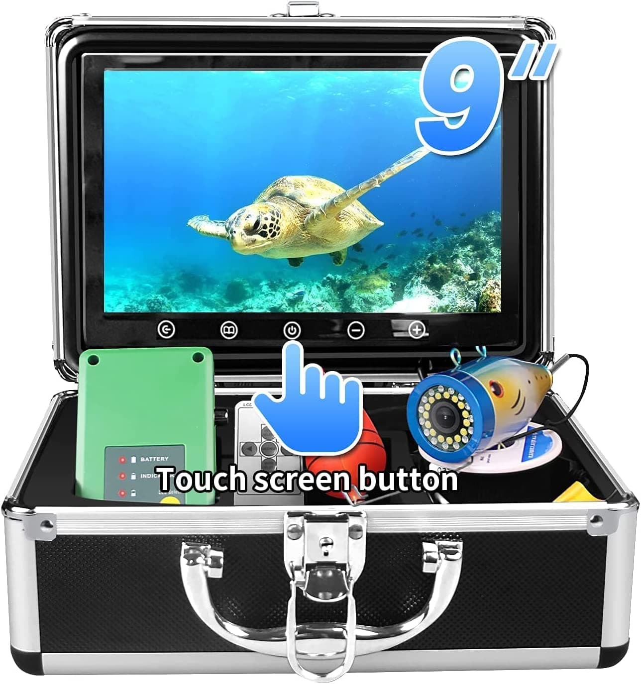 Underwater Fishing Camera, 30 Adjustable IR and White LED Lights with 9 inch HD Color Monitor Portable Fish Finder Good for Ice Fishing, Lake, Sea, Open Water, Boat