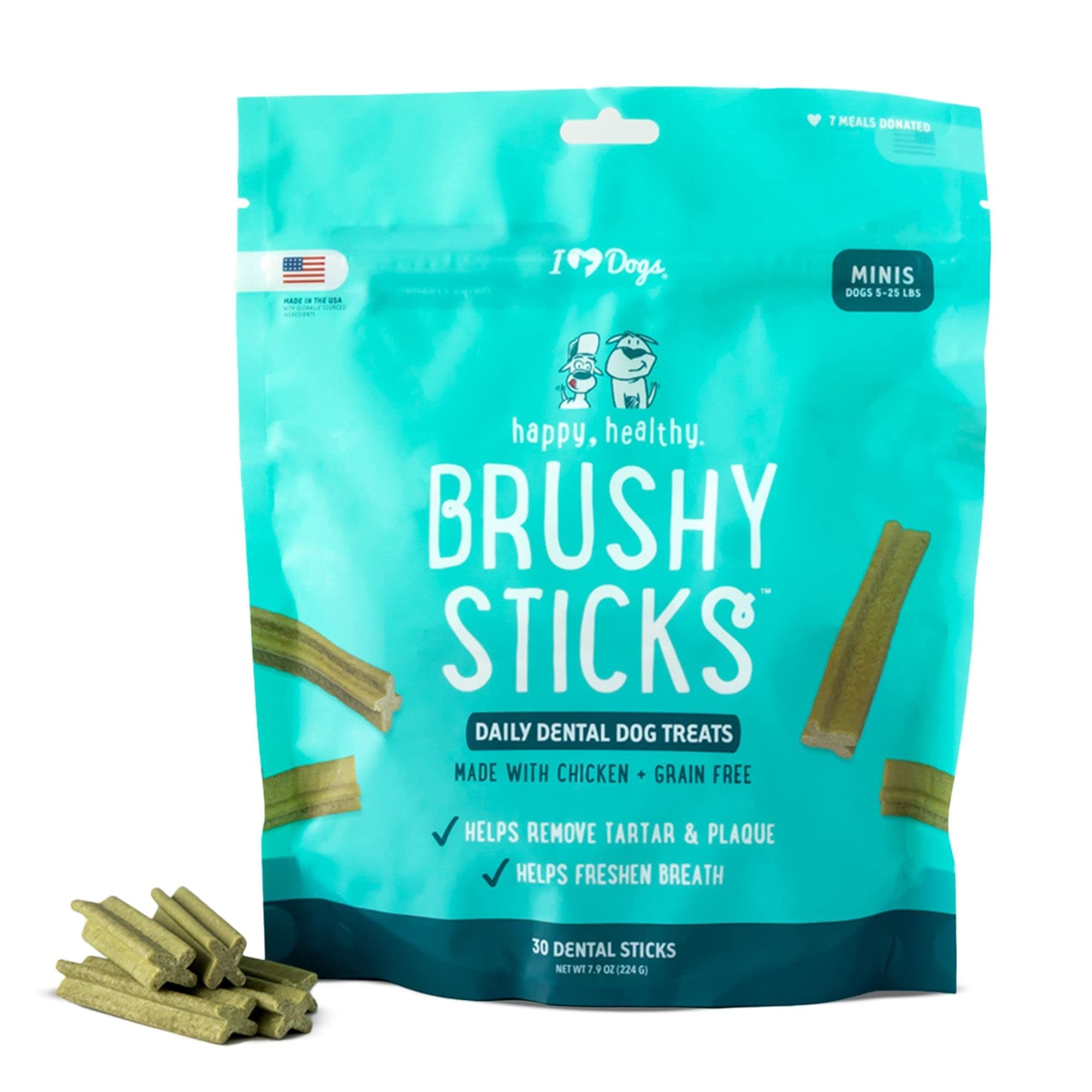 Brushy Sticks - Dental Treats for Dogs Removes Plaque and Tartar Buildup - Grain-Free Dog Teeth Cleaning Chews Made with Chicken - 30 Mini Sticks