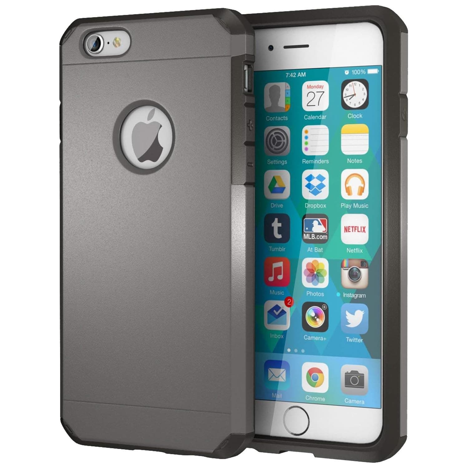 for iPhone 6 / iPhone 6s Case Heavy Duty Dual Layer Protection Cover (Gun Metal)