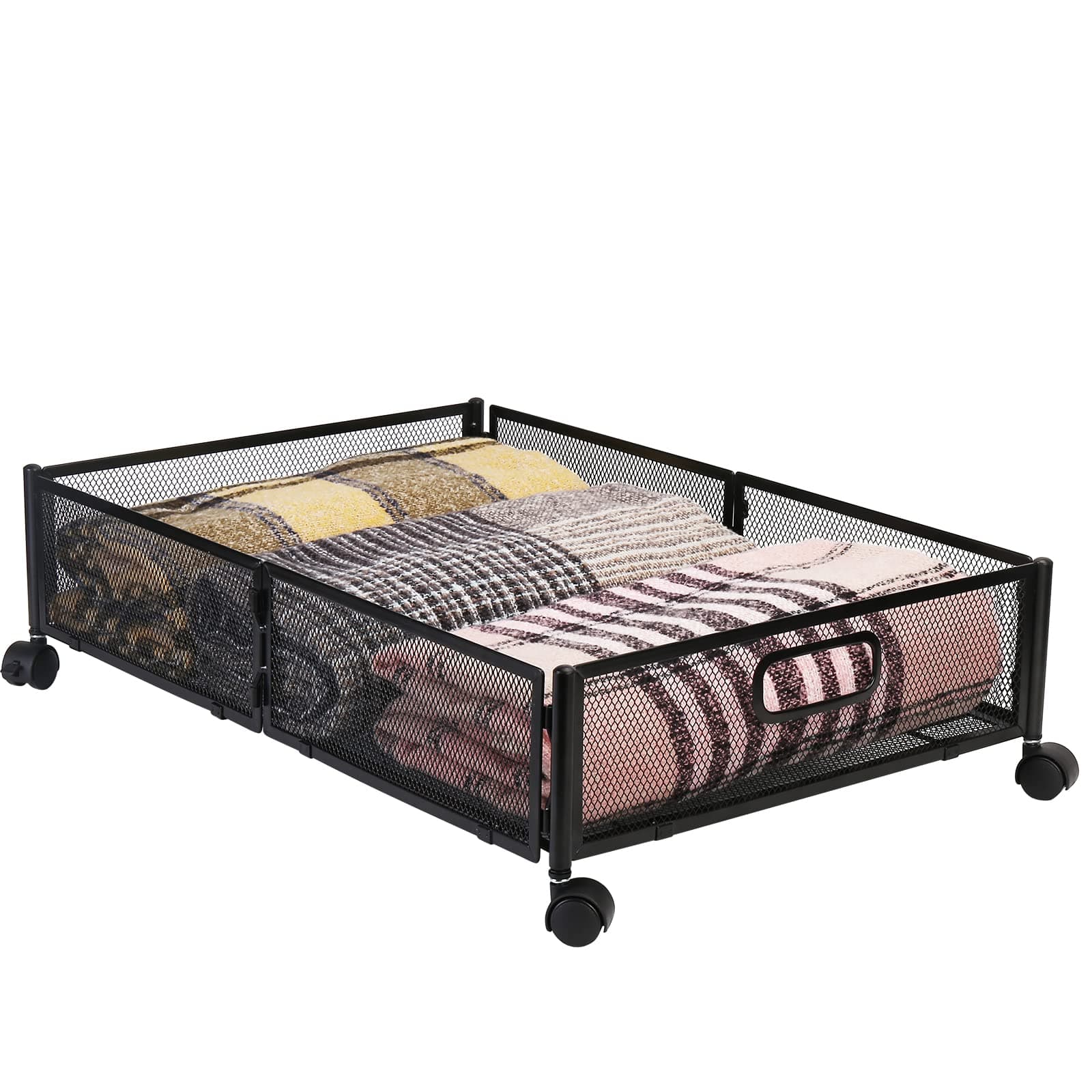 SubClap Under Bed Storage Container with Wheels 1 Pack, Underbed Rolling Drawer Storage Organizer for Clothes Shoes Blankets Books, Metal Underbed Drawer Cart for Bedroom