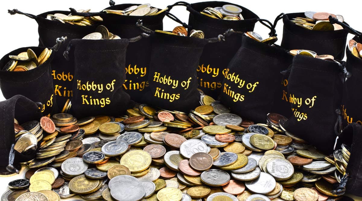 – 100 Different Coins From Many Countries Around The World Including A Coin Bag, Small Purse!