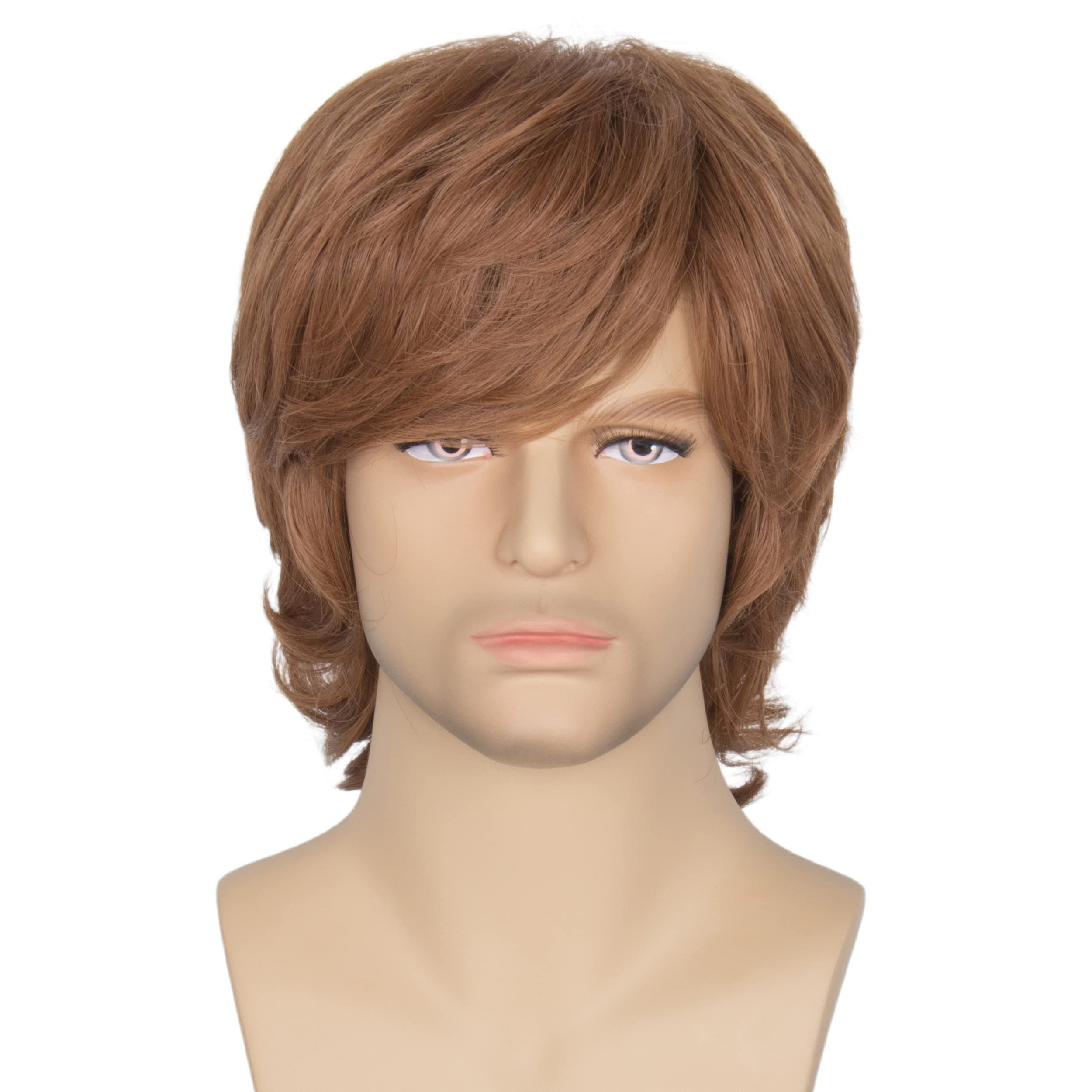 Miss U Hair Shaggy Wig Men Short Wavy Brown Wig Halloween Cosplay 60s 70s Male Rocker Costume Hair