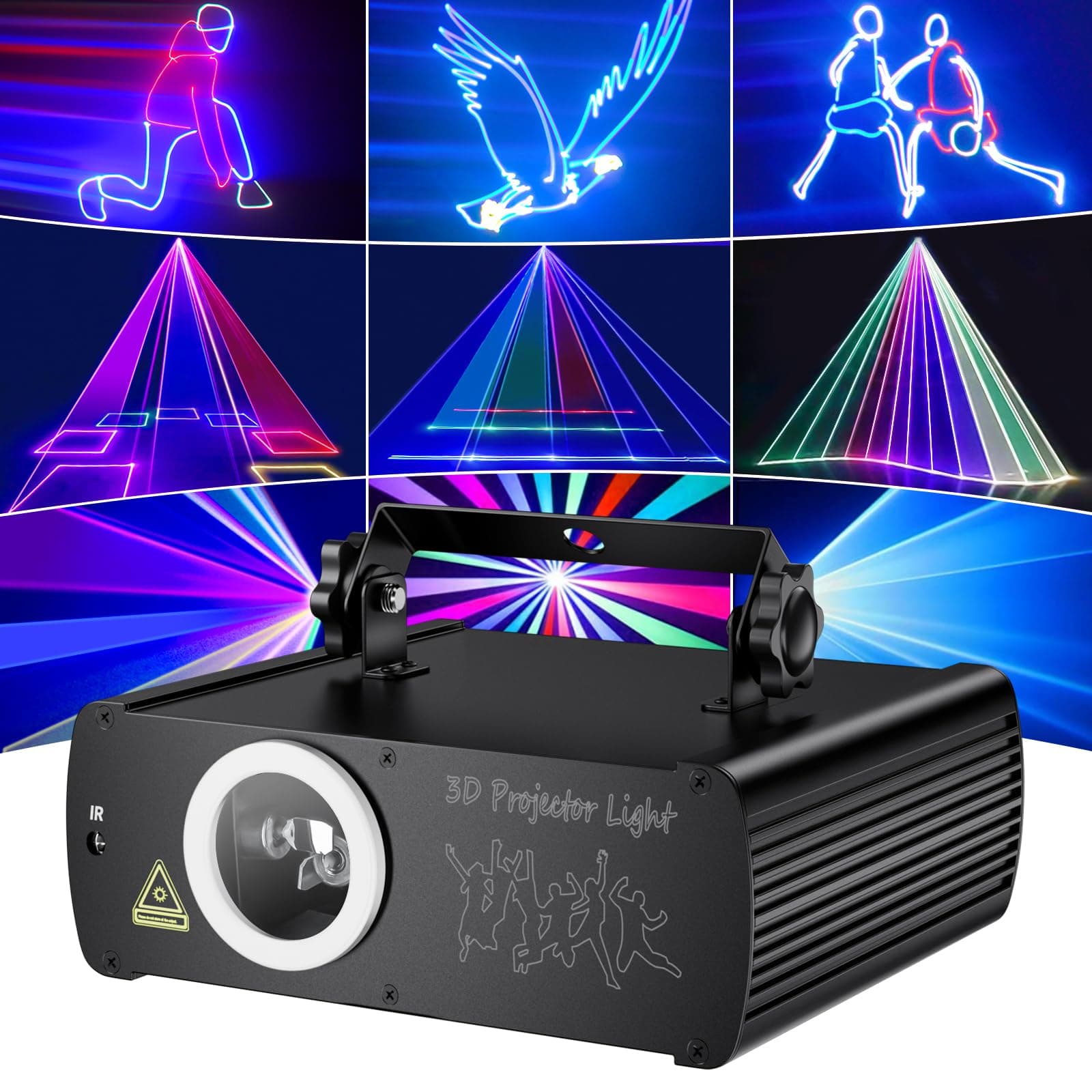 DJ Laser Lights for Party, Professional 3D Animation RGB Laser Show Projector, DMX512 Music Sound Activated Stage Light with Remote Control for Indoor Club Disco Home Birthday