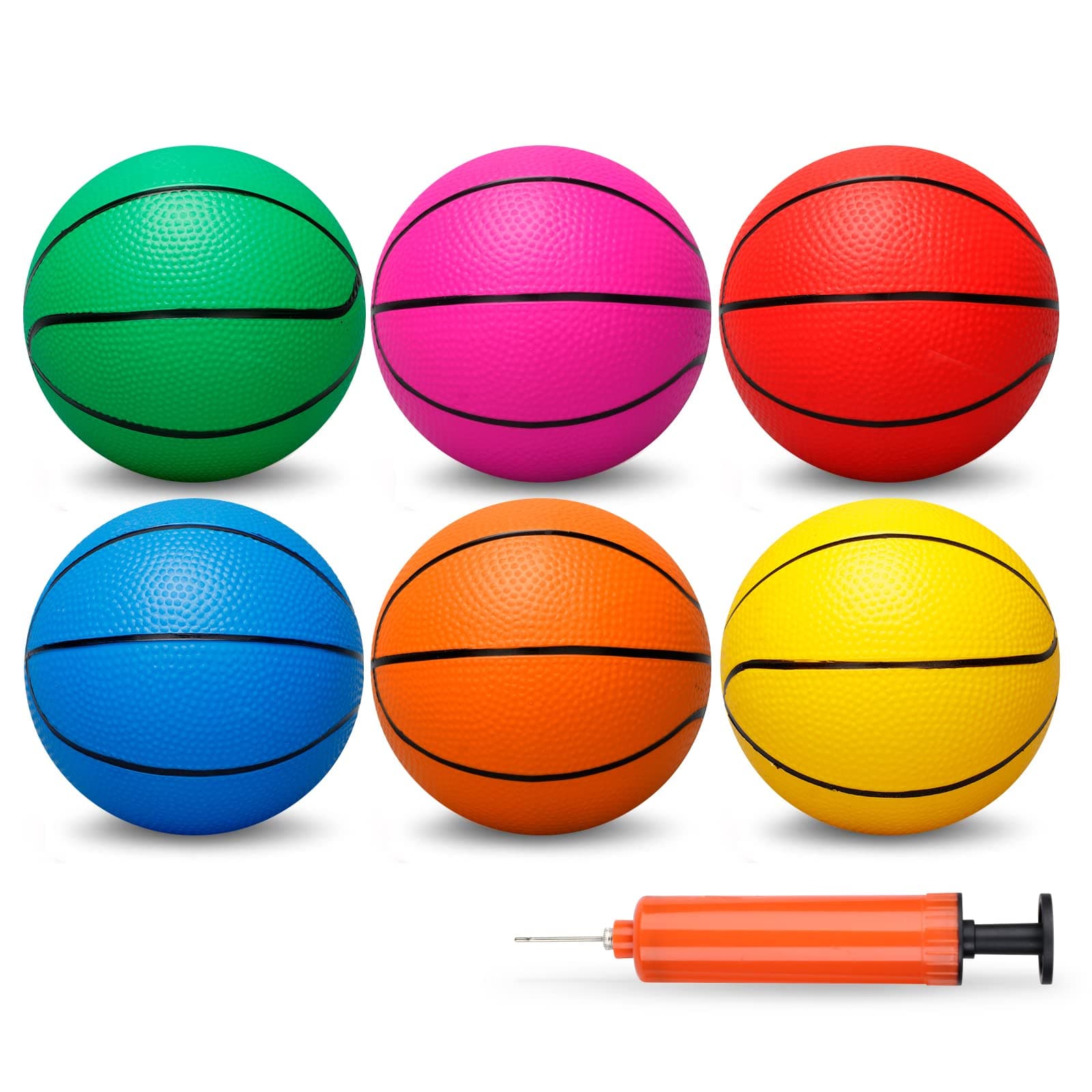 6 Inch PVC Mini Basketball for Indoor Mini Hoops, Soft 6" Rubber Small Repacement Balls for Over Door Hoop Sets, Little Beach Ball for Outdoor Yard Lawn (6 PCS with Air Pump)