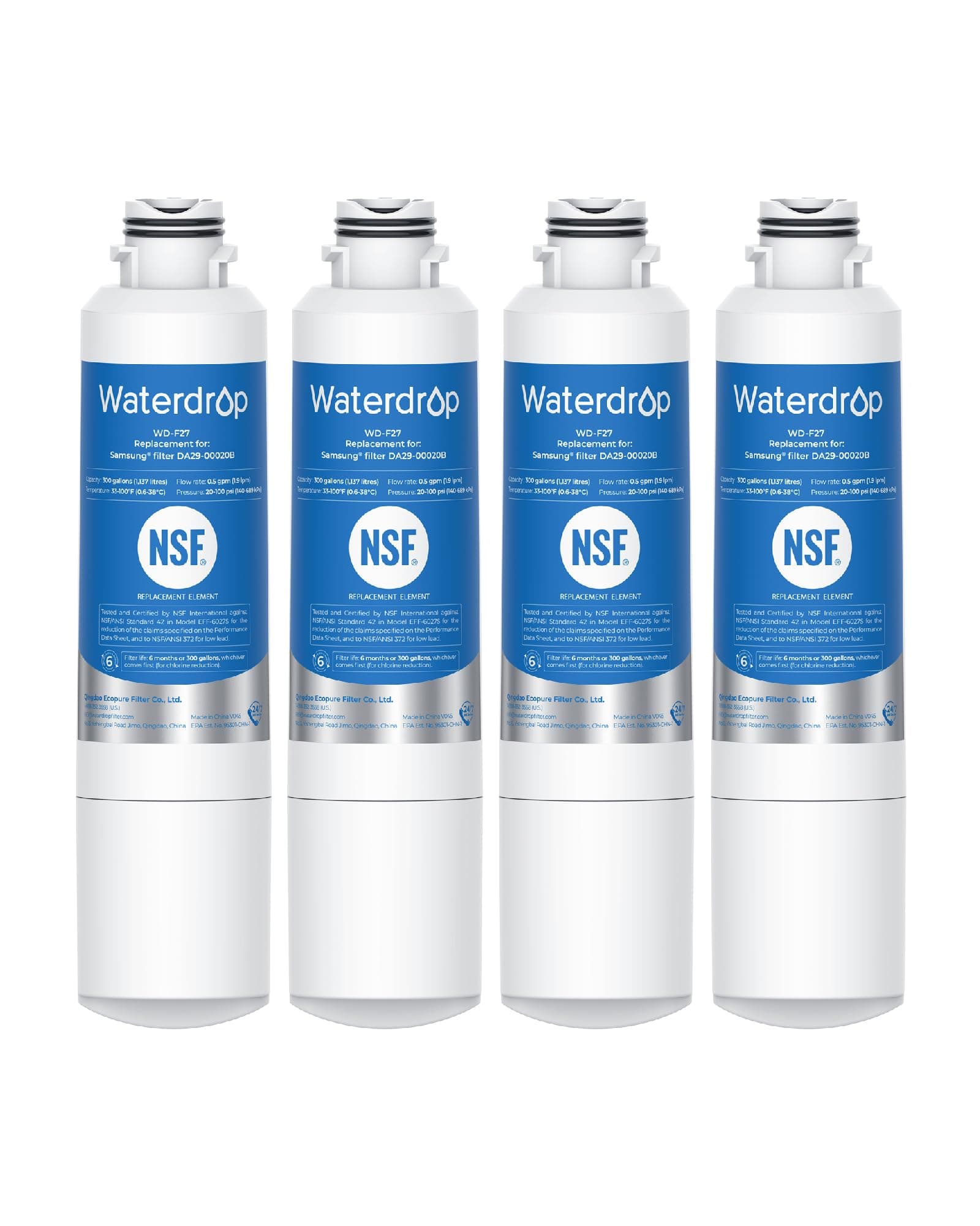 Waterdrop DA29-00020B Refrigerator Water Filter, Replacement for Samsung HAF-CIN/EXP, DA29-00020B-1, Reduce Lead, Benzene, Chlorine, bad Taste and Odor, 4 Filters(Package May Vary)