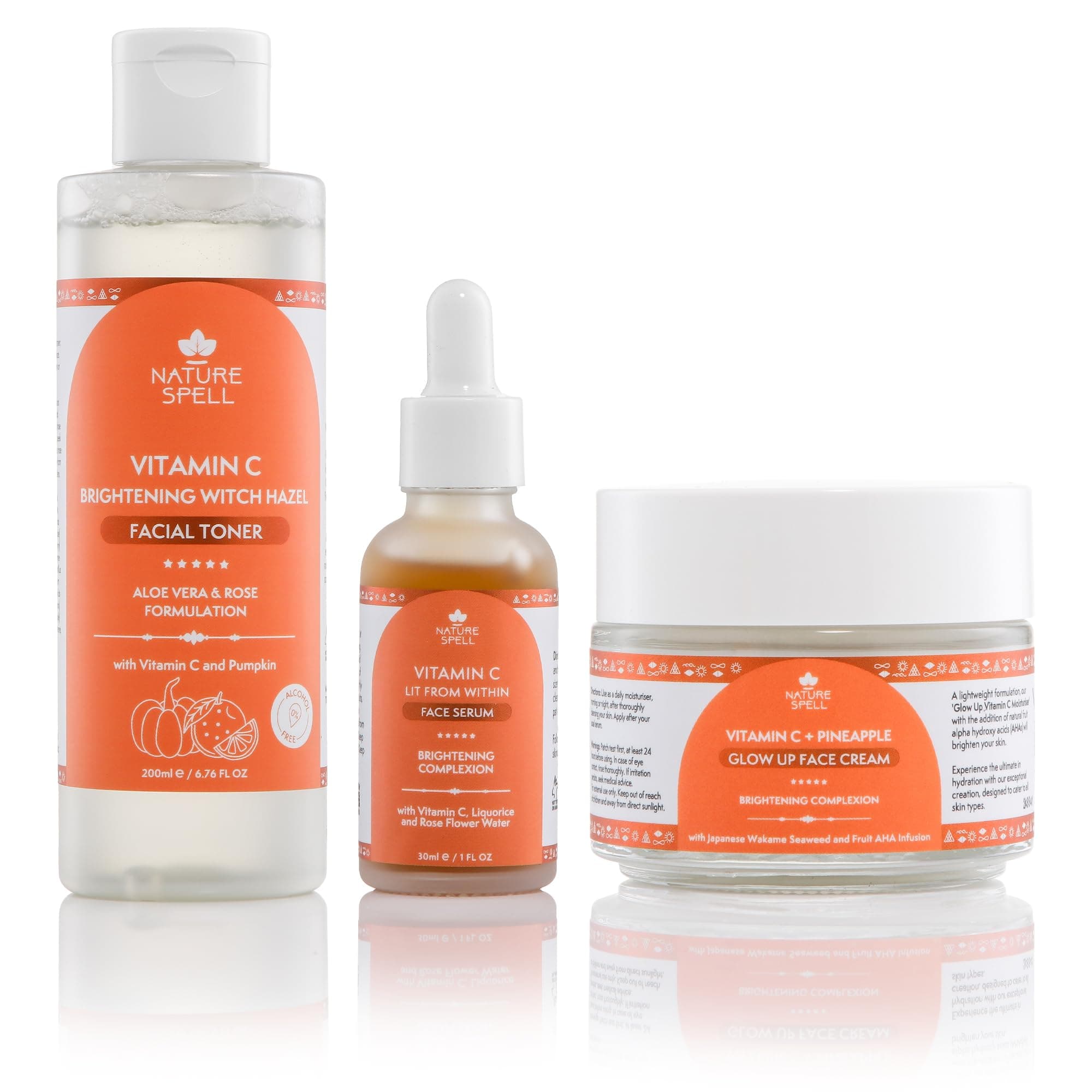 Vitamin C Skincare Gift Set, Brightening Witch Hazel Facial Toner, Vitamin C Face Serum & Glow Up Face Cream (Set of 3), Vegan