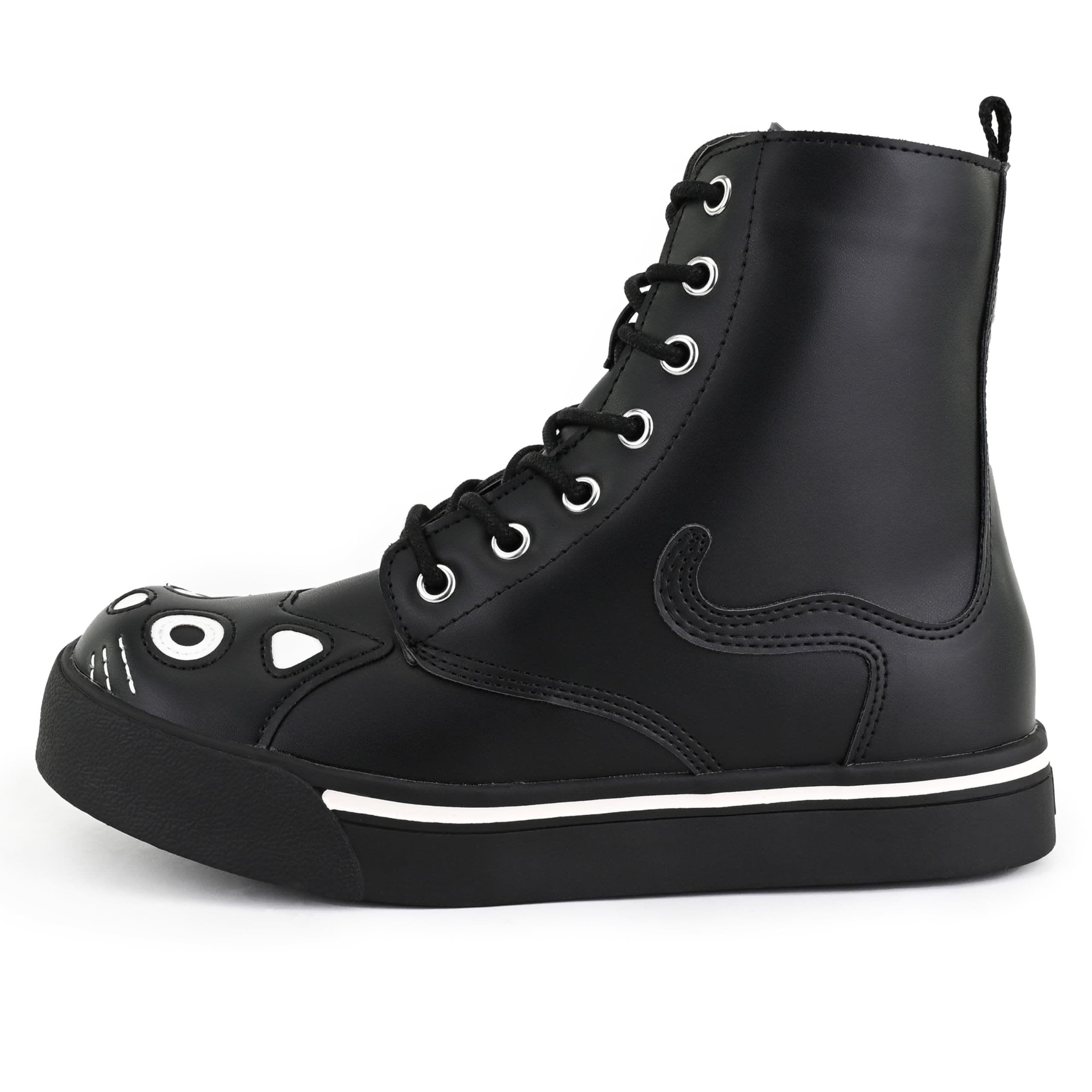 T.U.K. Black Kitty Cat Boots For Women, Faux Leather Lace Up Goth Boots