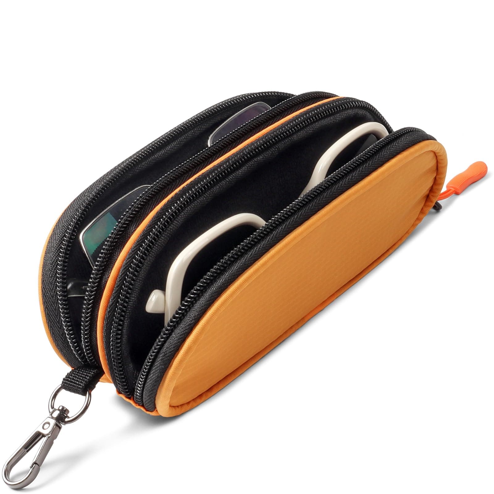 Double Eyeglasses Case Soft Portable Zipper Sunglasses Pouch with Keychain Clip for Men Women