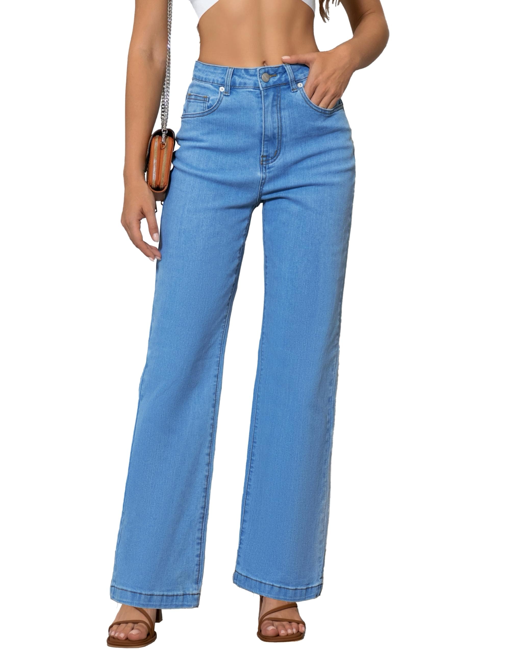 ETTELOWomens Jeans High Waisted Straight Leg Loose Stretchy Lightweight Tummy Control Trendy Jeans for Women 2025