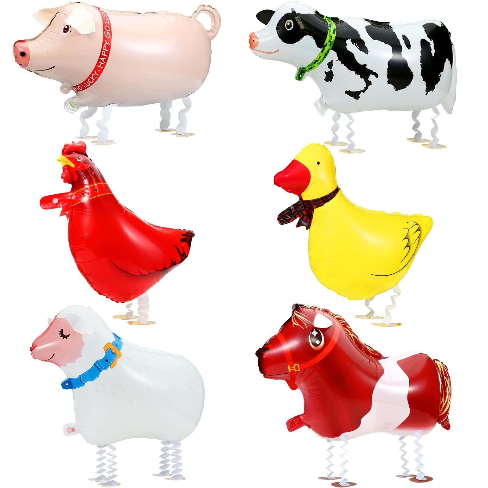 Farm Animal Balloons, 6 Pack Inflatable Farm Animals Walking Balloons for Birthday Party Decorations Farm Animal Birthday Party Supplies