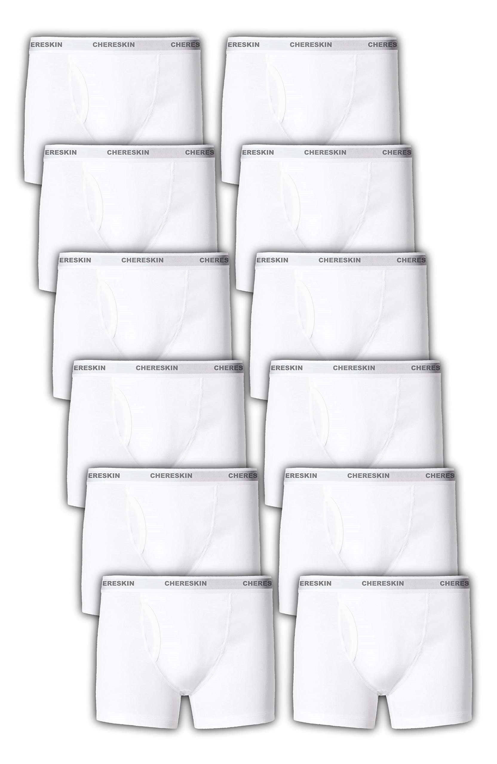 CHERESKIN Men's Big Man 12 Pack Cotton Boxer Brief Trunks (X-Large 40-42, 12 Pack-White)