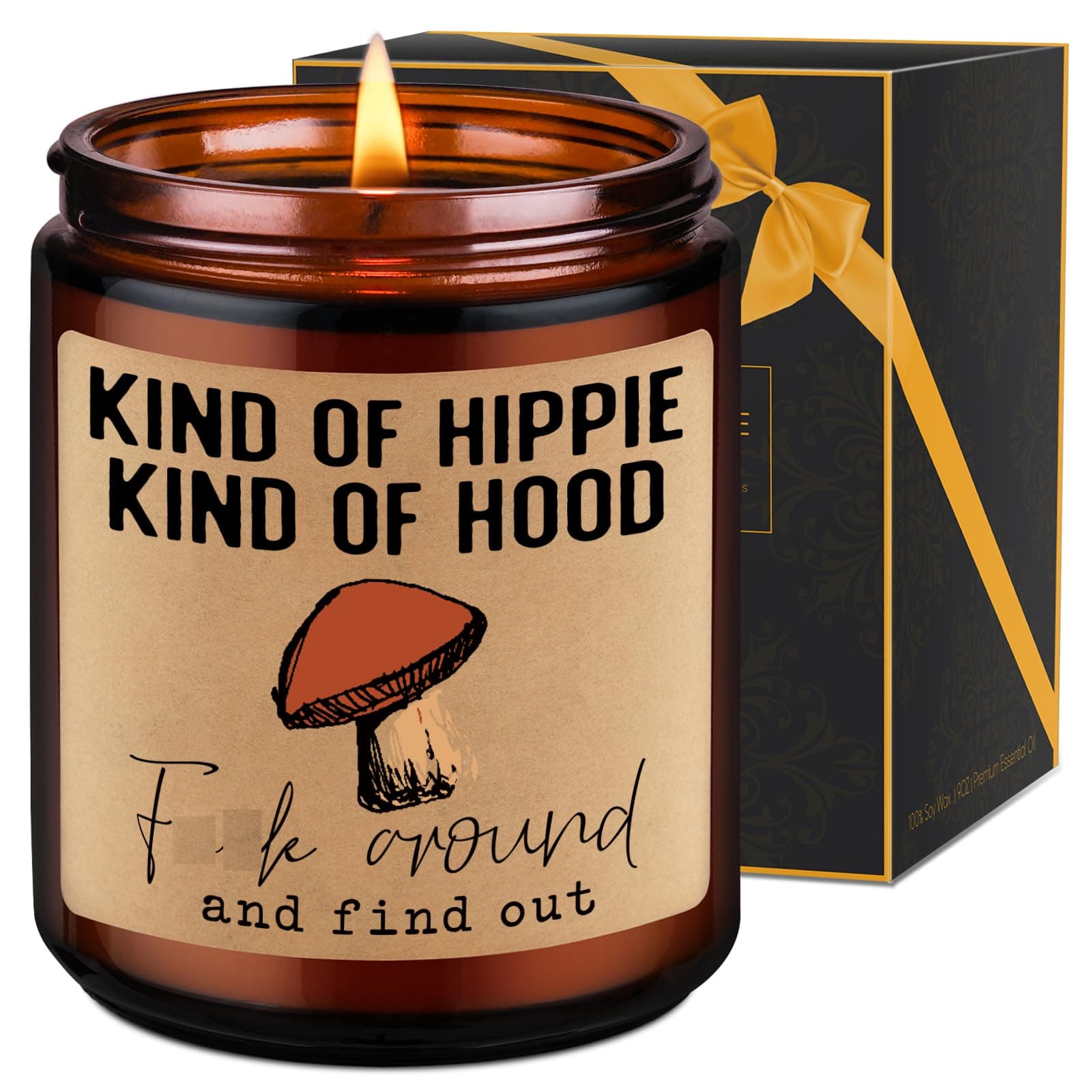 LEADO Kind of Hippie Kind of Hood Scented Candles, Hippie Room Decor - Boho Gifts for Women, Men - Funny Birthday, Mothers Day, Hippy Gifts for Mom, Women, Friend, Bestie, BFF, Her, Boho Stuff