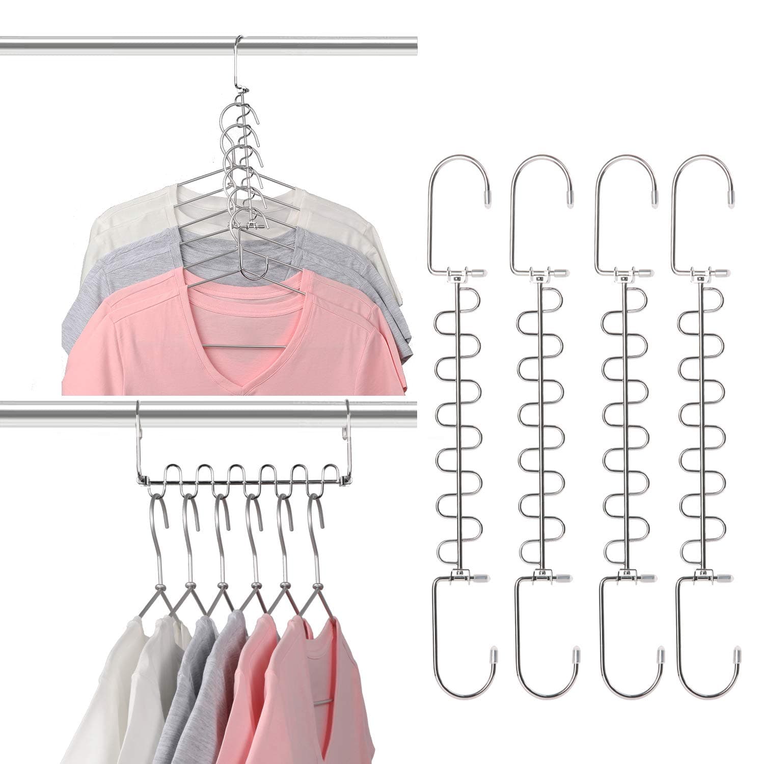 GEFTOL Metal Space Saving Hangers 12 Slots New Version Hanger Magic Cascading Hanger Closet Wardrobe Clothes Organizer(4 Pack)
