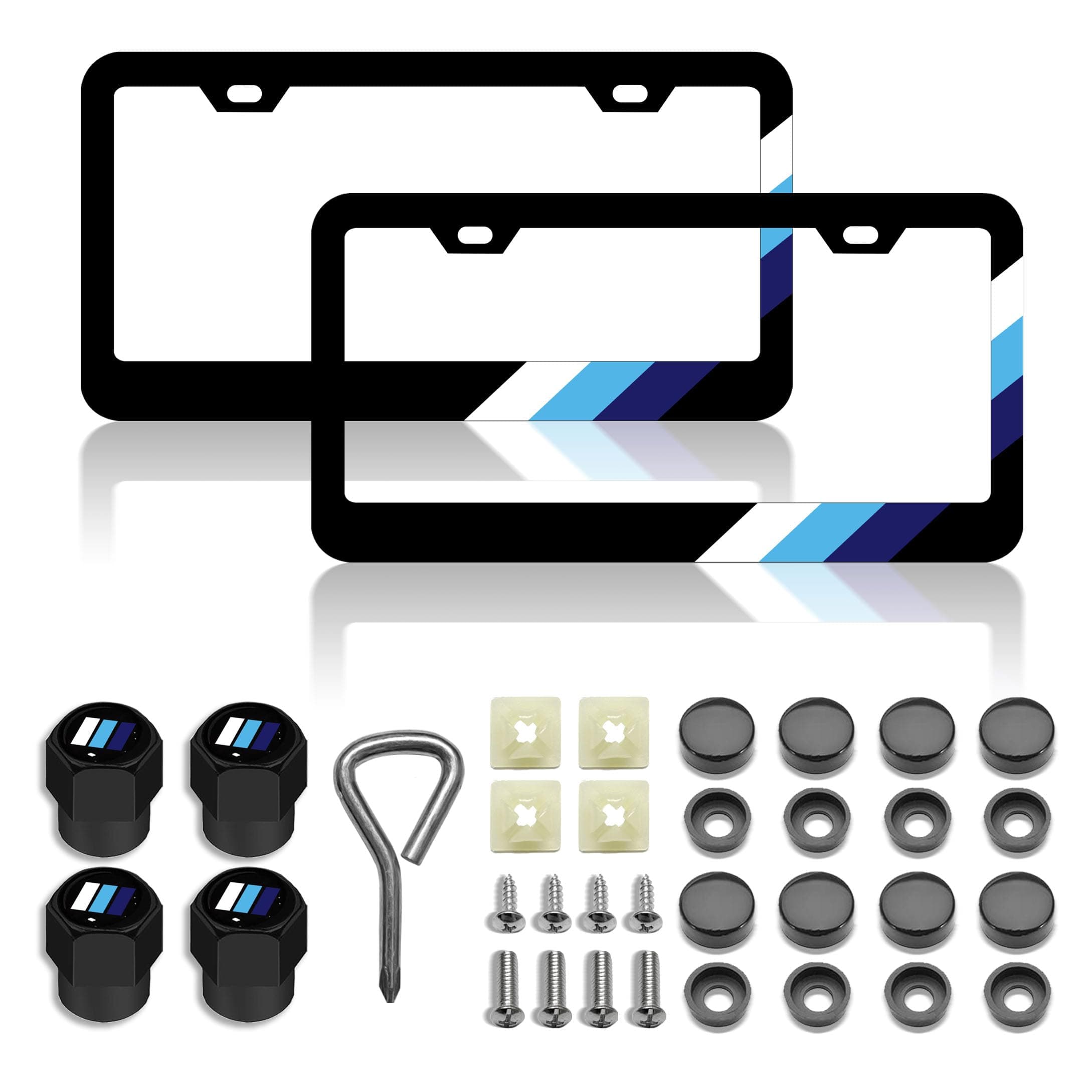 License Plate for Tri-Color 3 ColorWhite Blue Blue Sports Premium Black Steel License Plate Holder Compatible All Vehicle License Plate Tag Cover Fit Accessories Included