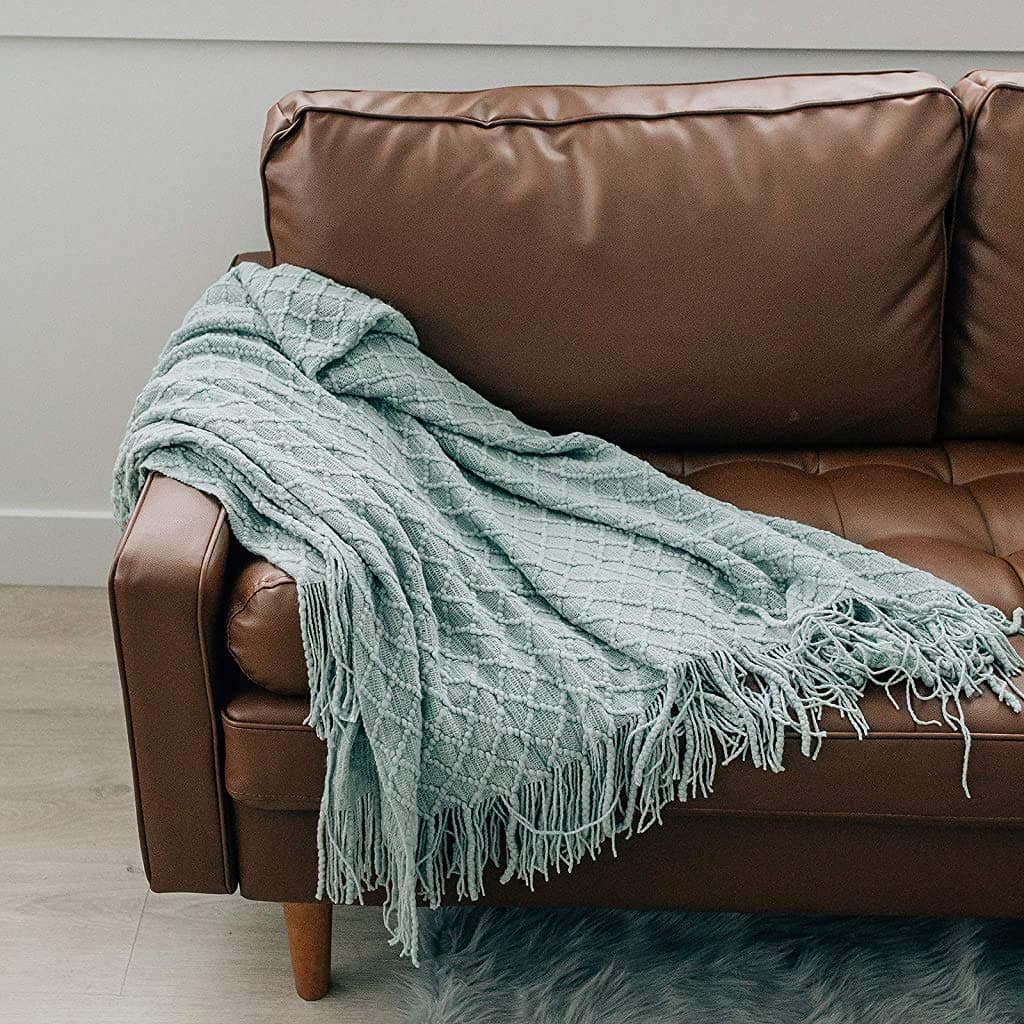 Oversized Throw Blanket | Soft, Fluffy, Cozy Decorative Knitted Farmhouse Fringe Blankets | Sky Gray, X-Large - 60" x 80"