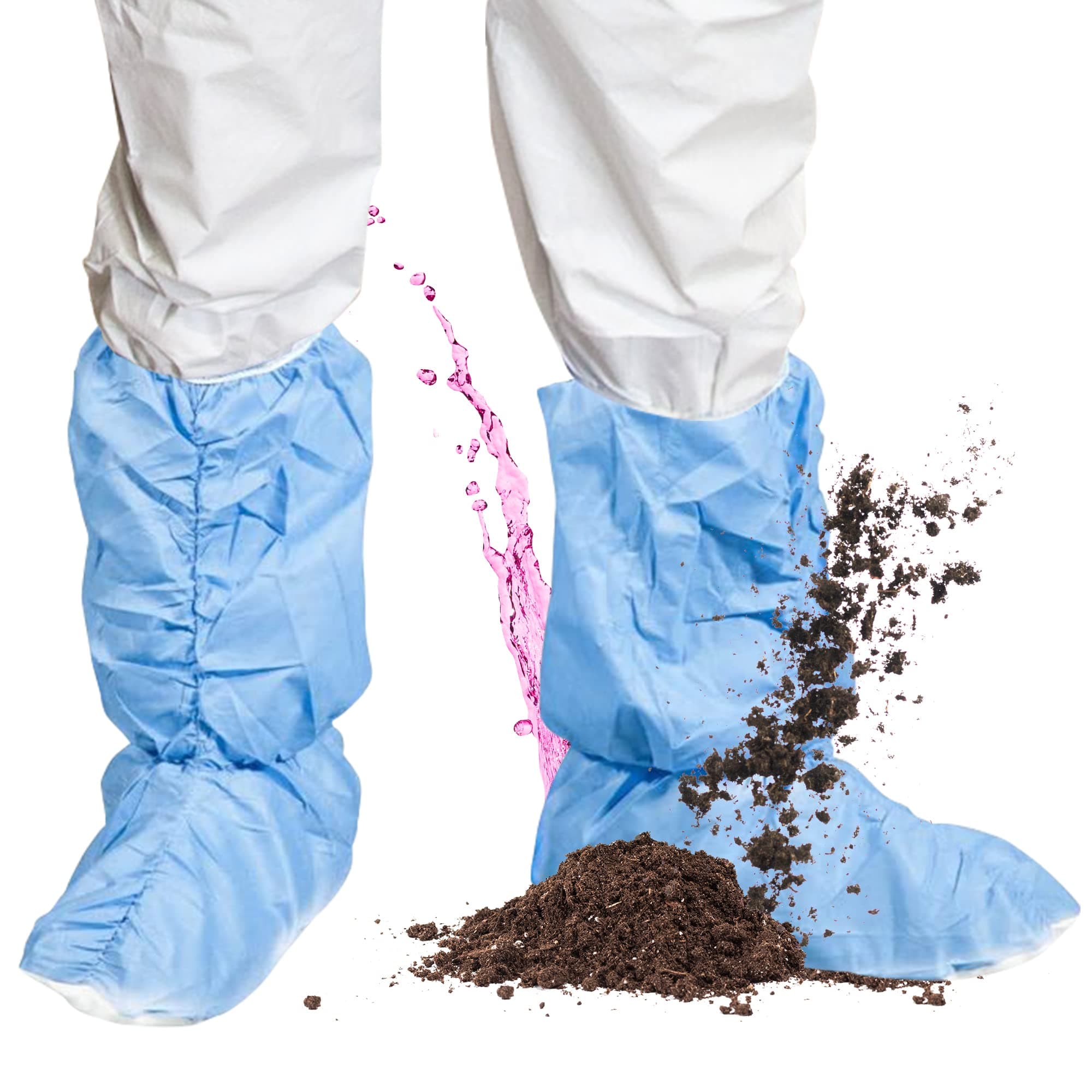 Quest Traction Disposable Boot and Shoe Covers - 18" Tall Non-Slip Protectors - Water and Skid Resistant Boot Covers - Hazmat Shoe Covers - Blue, X-Large, 3 Pairs