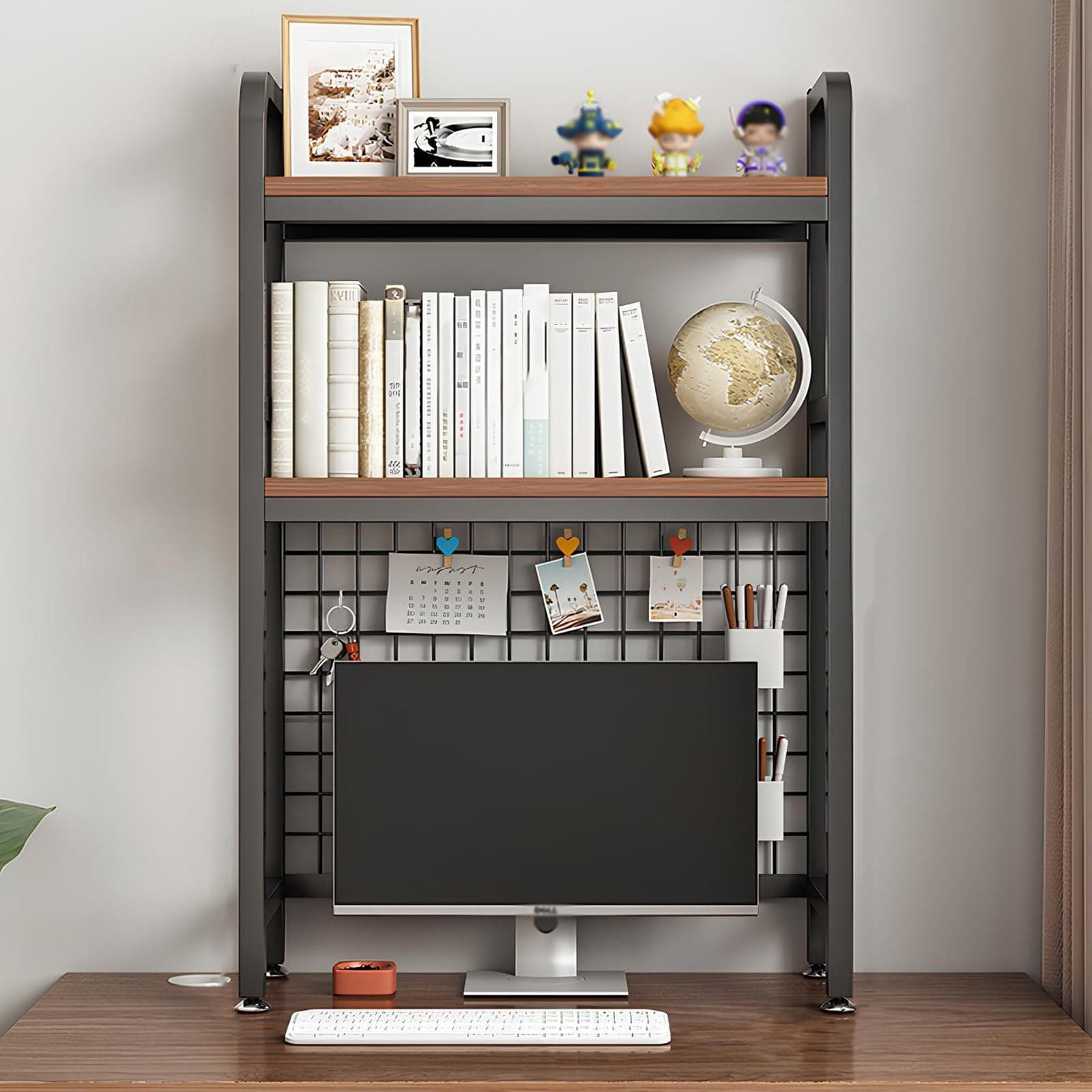 1/2-Layer Desktop Bookshelf Organizer, Iron Computer Desk Top Shelves, College Dorm Desk Hutch, Storage Shelves For Dorm Home Office(Black,55 * 20 * 89cm 2 layers)
