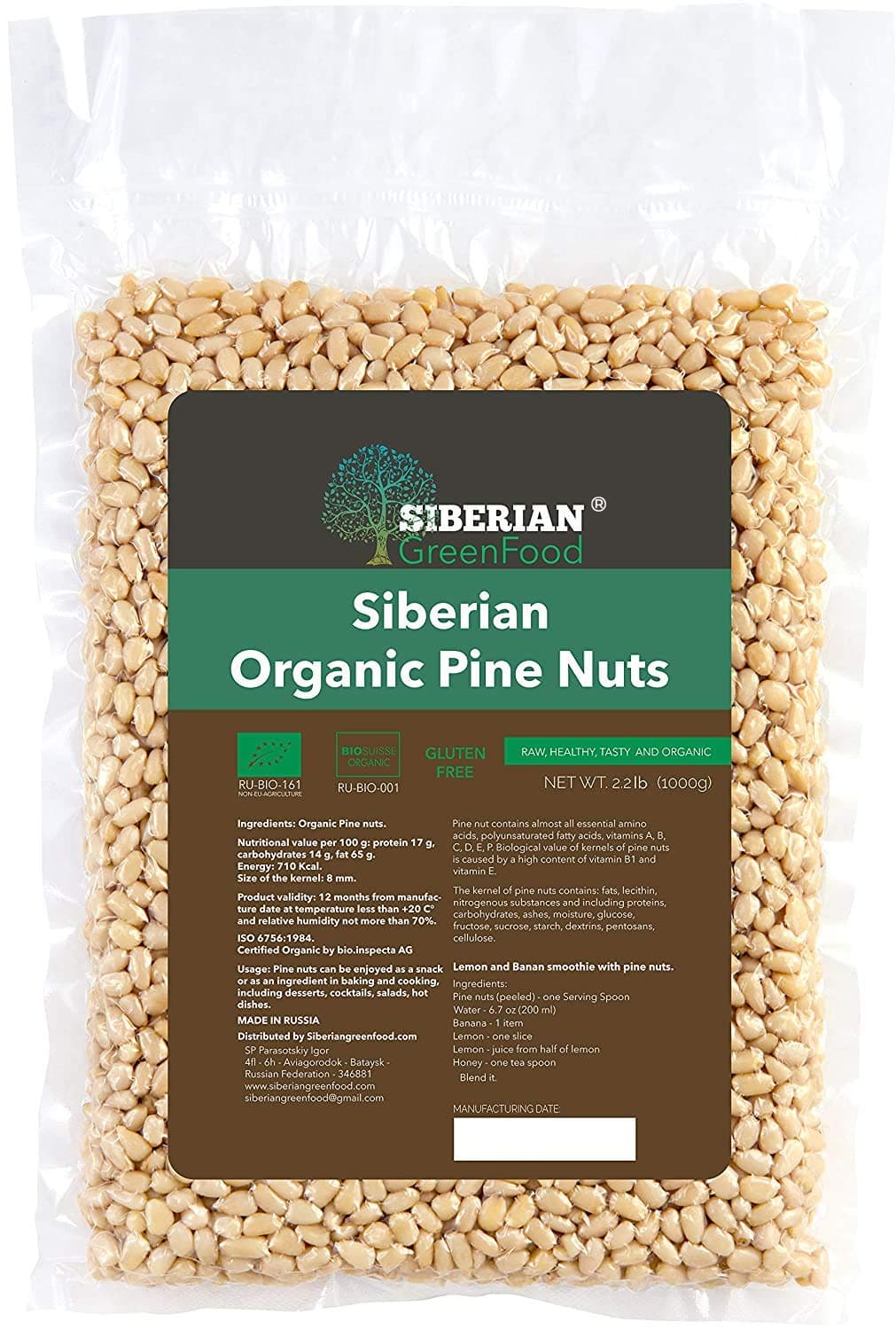 Pine Nuts Premium quality, vacuum pack by Siberian Green Food (1000gr / 35.3oz, Pine nuts)