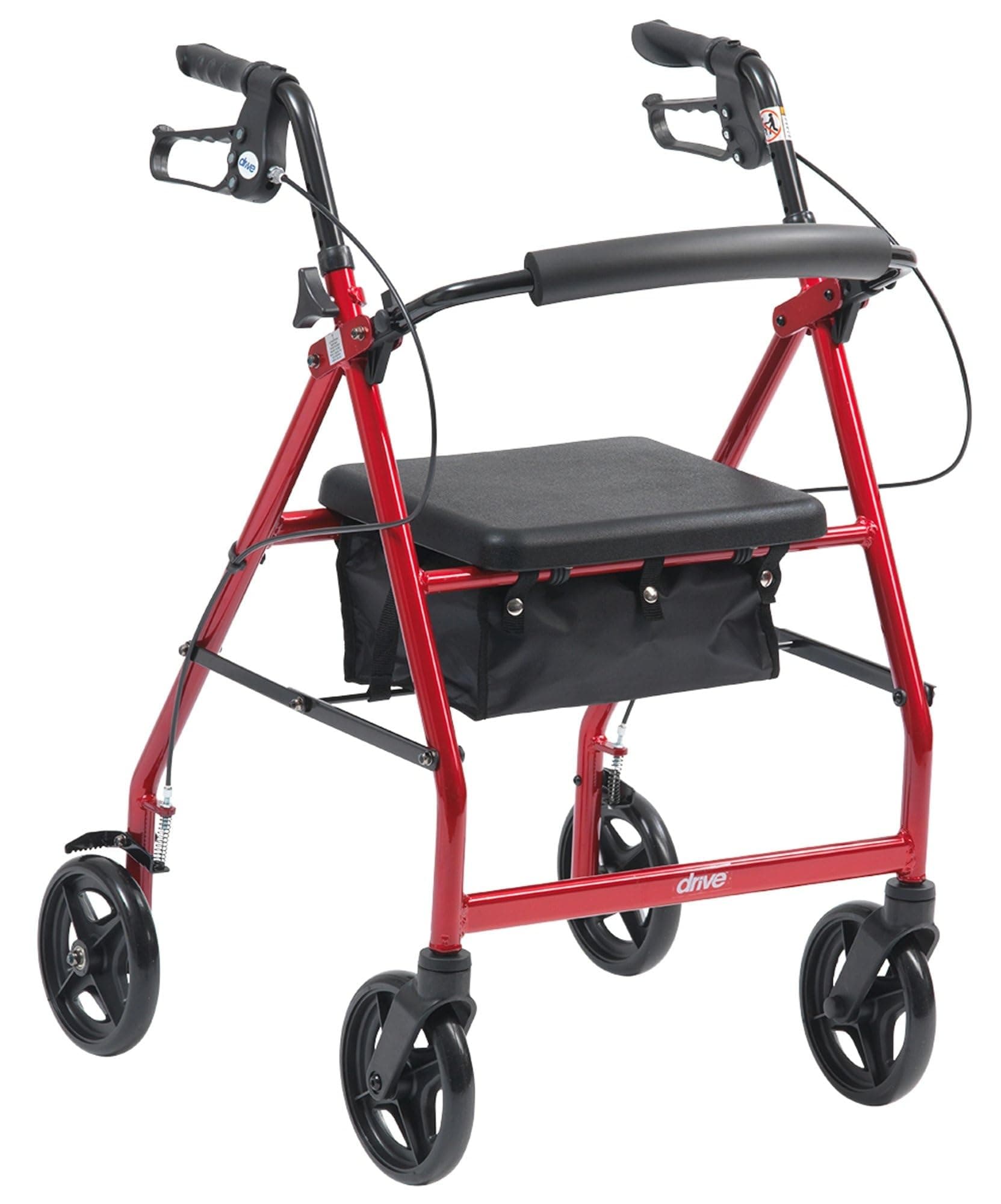 Drive Medical Red Aluminum Rollator Walker Fold Up and Removable Back Support, Padded Seat and Bag