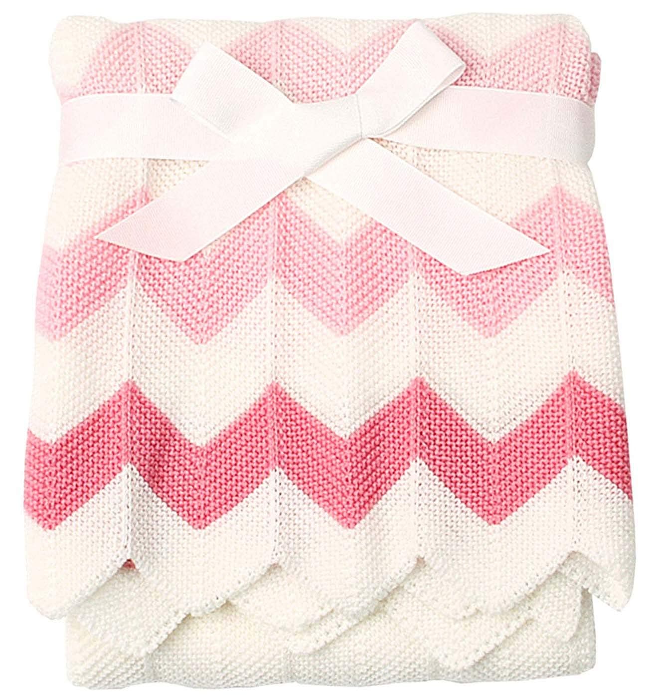 Baby Blankets Cellular Knitted Chevron Pattern Nursery Bedding Throws Super Soft Breathable Receiving Swaddle Blanket for Girls Boys,Pink