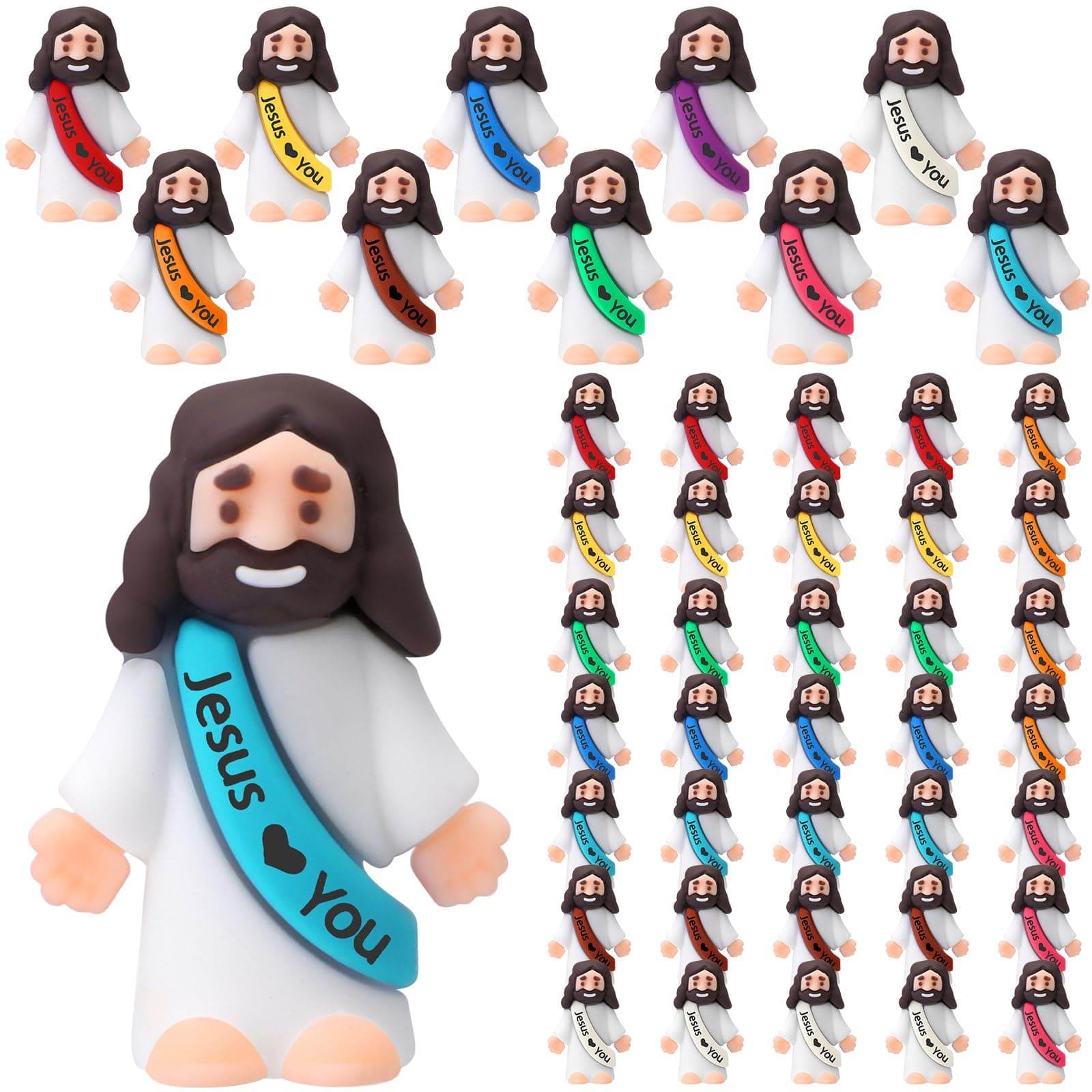 50 Pcs Mini Jesus Figures Jesus Loves You Christ Toys Little Christ Figures to Hide and Seek Sunday School Religious Party Favors Gift(Multicolor)
