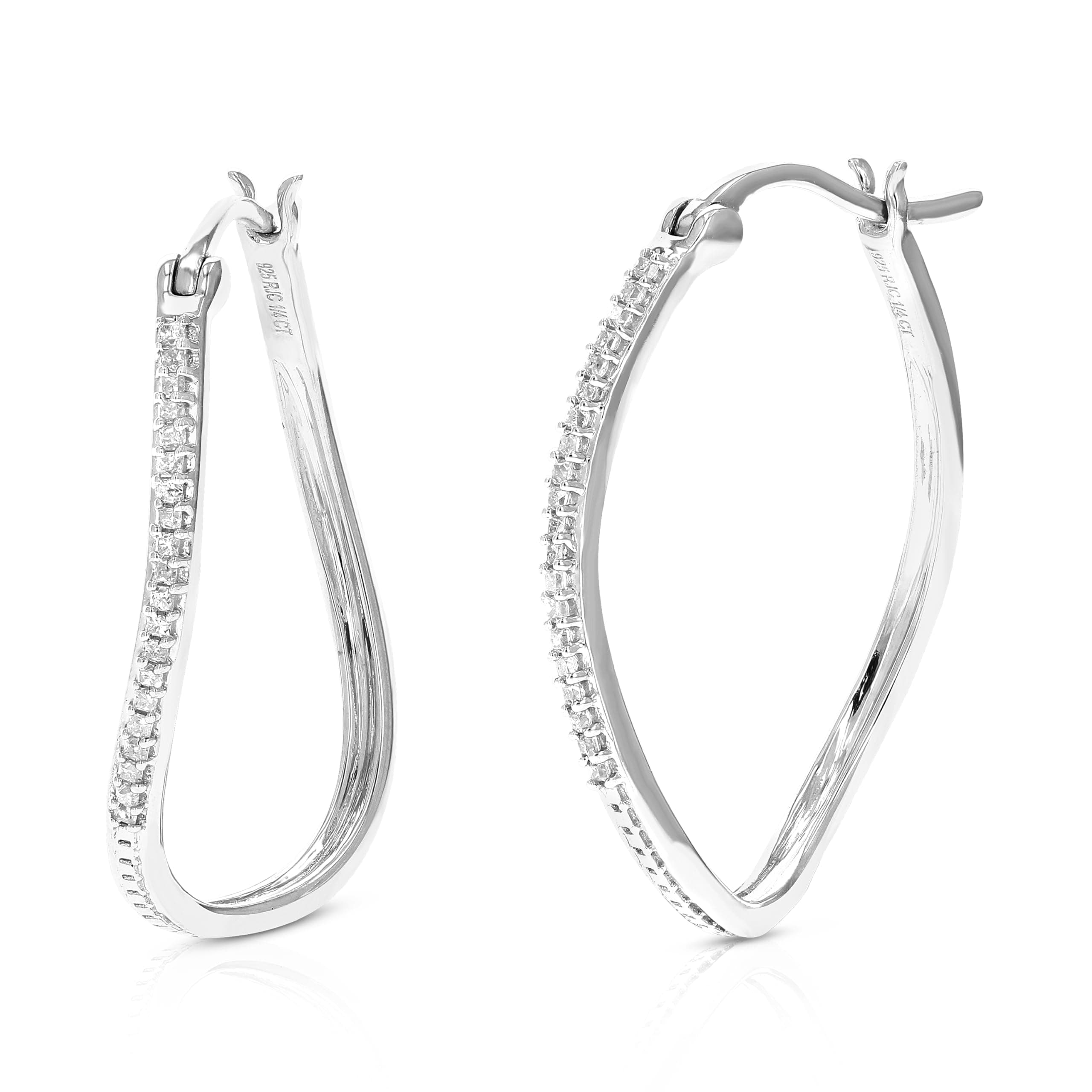 Vir Jewels 1/4 cttw Diamond Hoop Earrings .925 Sterling Silver with Rhodium Plating 1 Inch