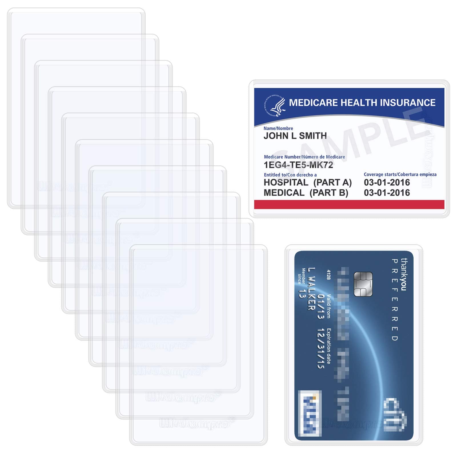 Wisdompro 10 Pack New Medicare Card Holder Protector Sleeves, 6 Mil Soft and Flexible Clear PVC Wallet Size Slot for Social Security Card, Insurance Card, Credit Card, Debit Card, Driver's License