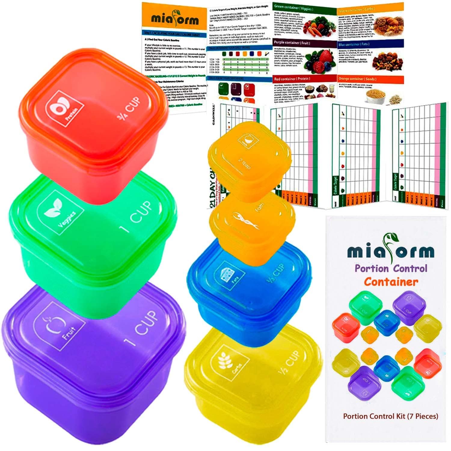 miaform Portion Control Container and Food Plan - 21 Day Portion Control Container Kit for Weight Loss - 21 Day Tally Chart with e-Book (7 Labeled Pcs)